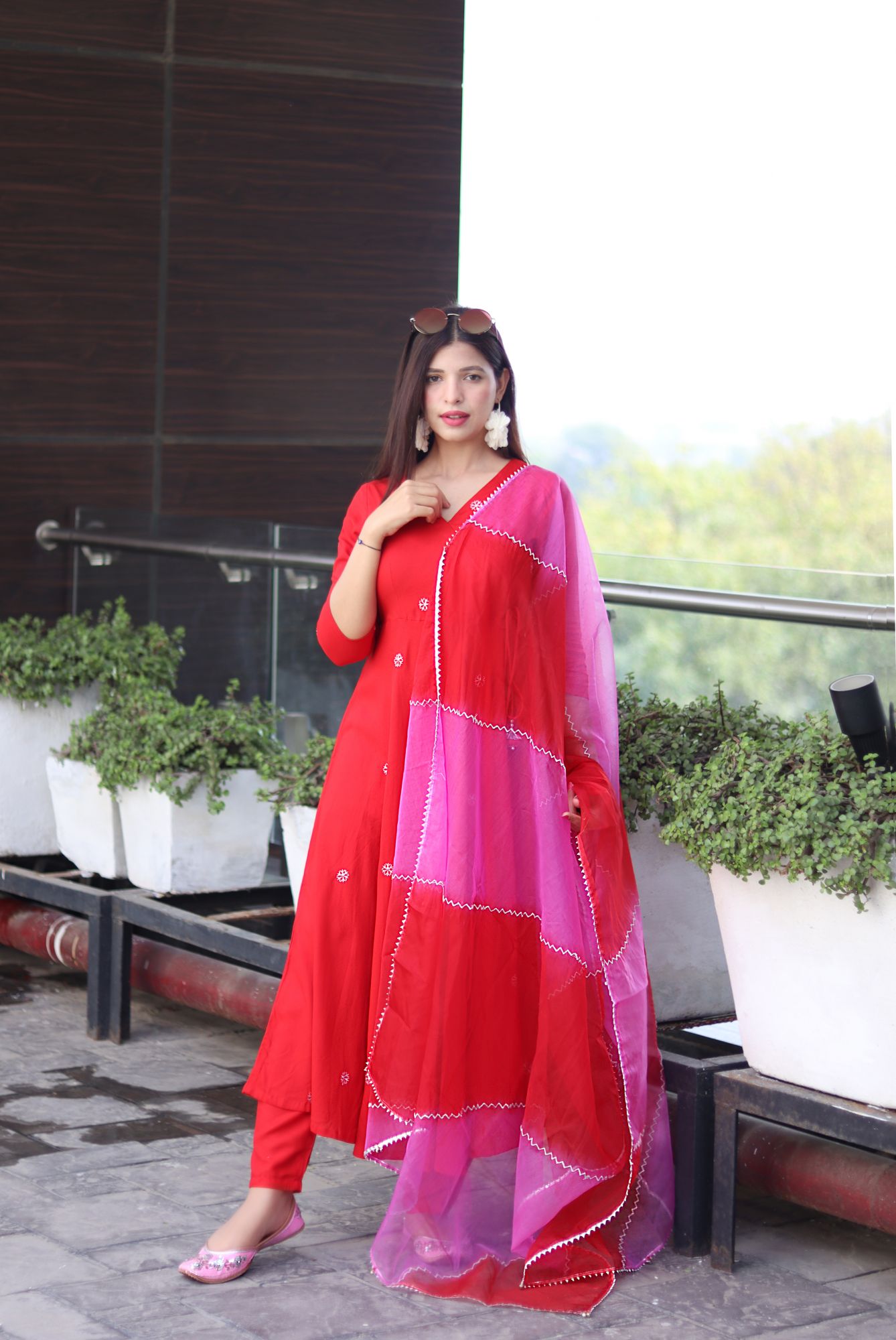 RED EMBROIDERED HANDWORKED SUIT SET