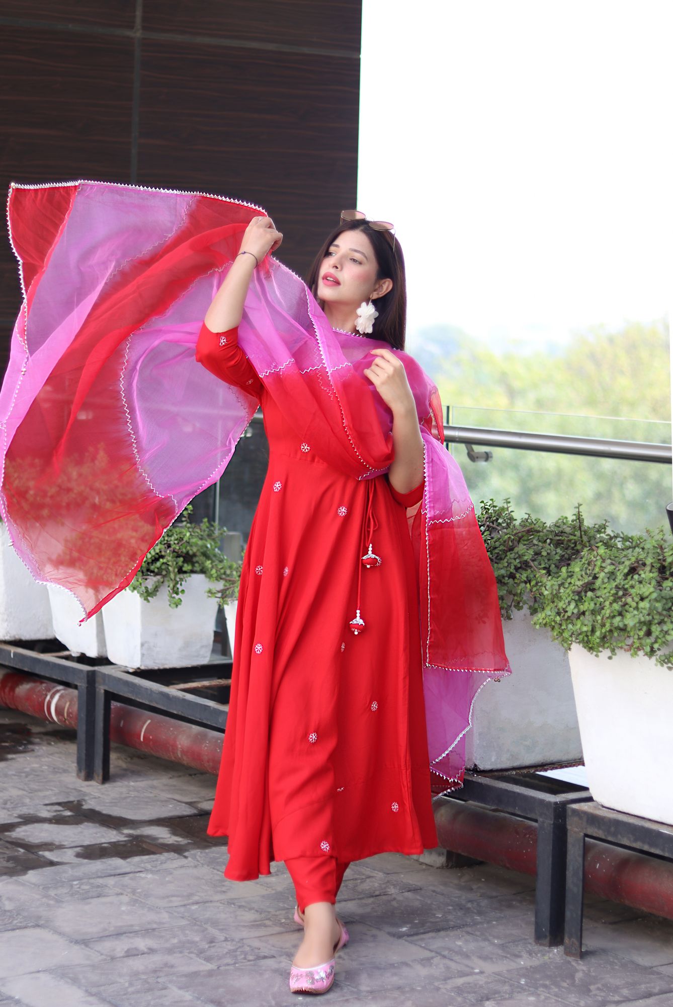 RED EMBROIDERED HANDWORKED SUIT SET