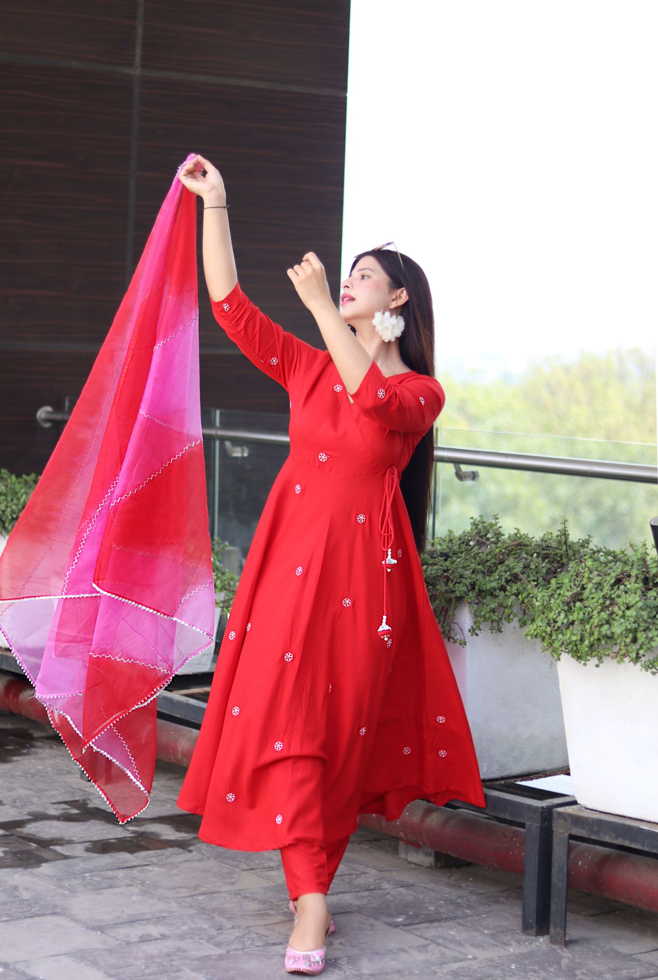 RED EMBROIDERED HANDWORKED SUIT SET