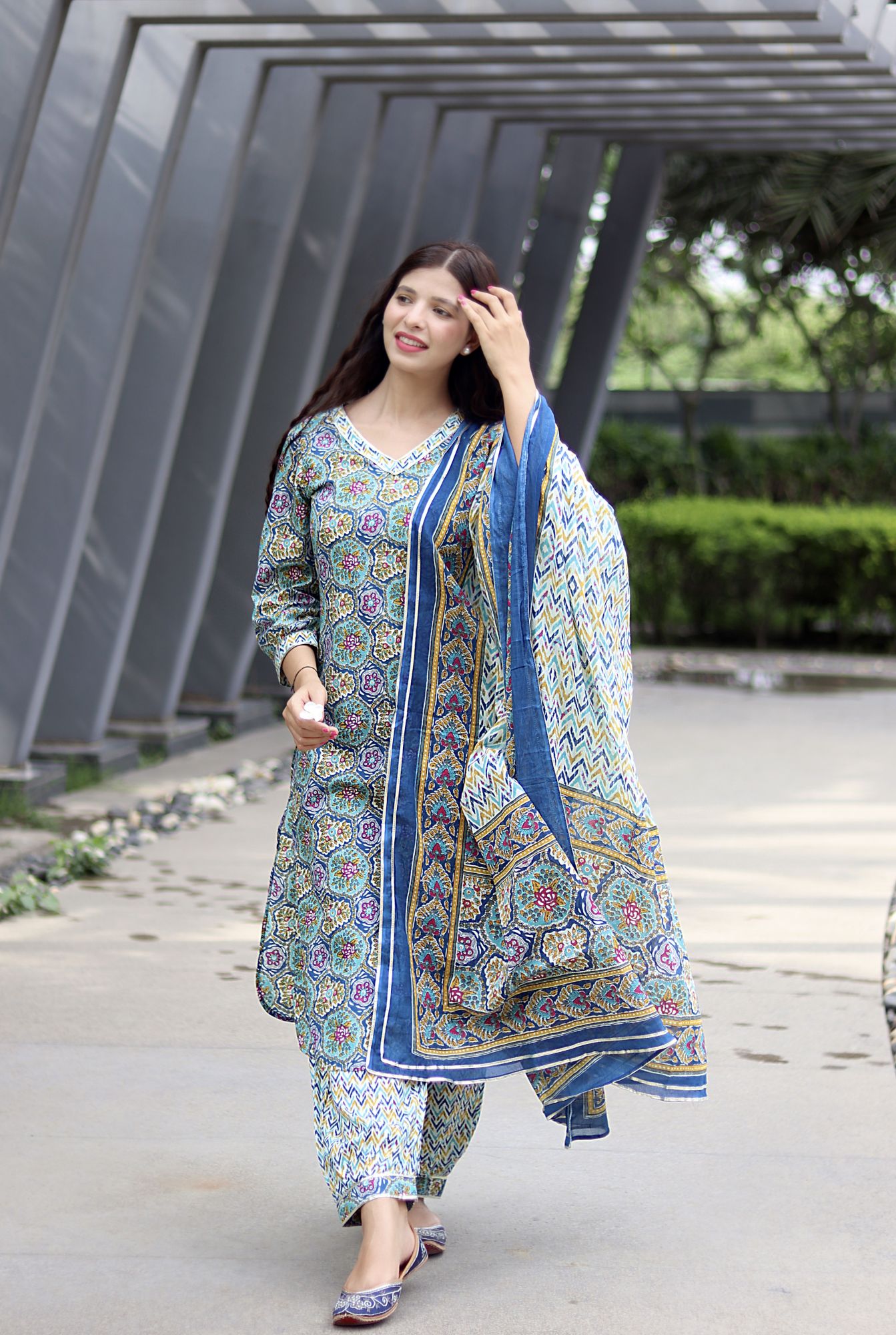 BLUE COTTON KURTA SET