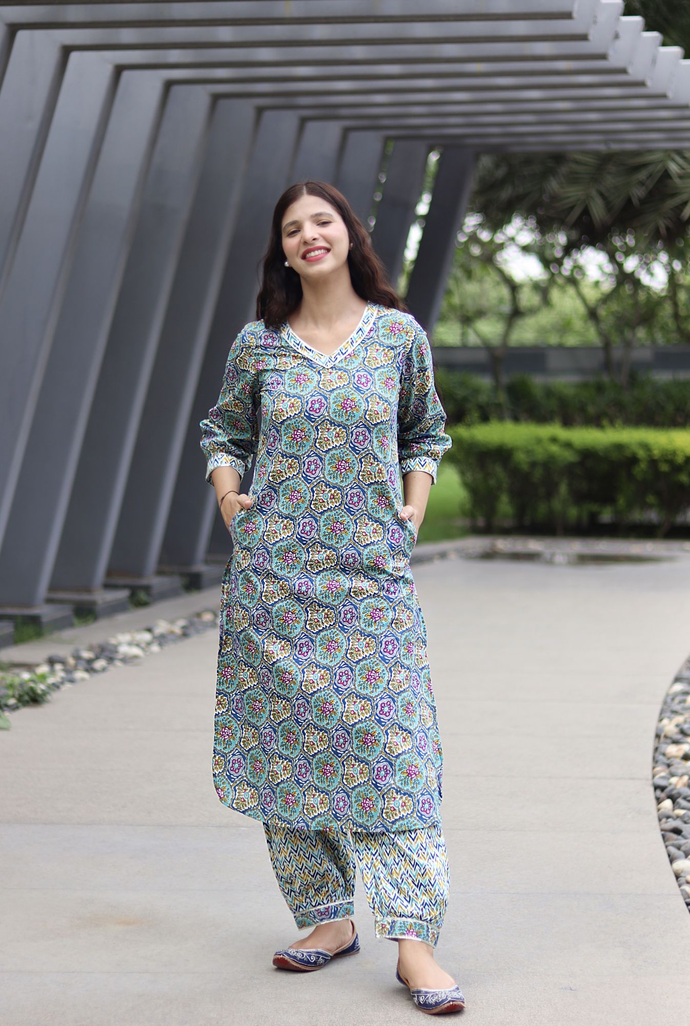 BLUE COTTON KURTA SET