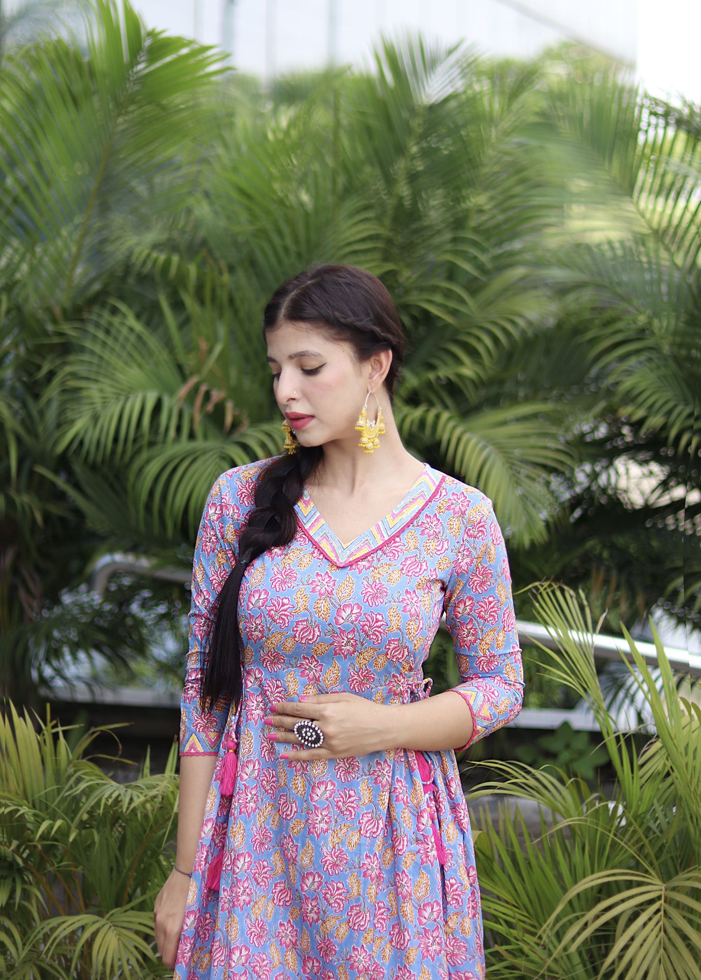 PINK COTTON ANARKALI SUIT SET