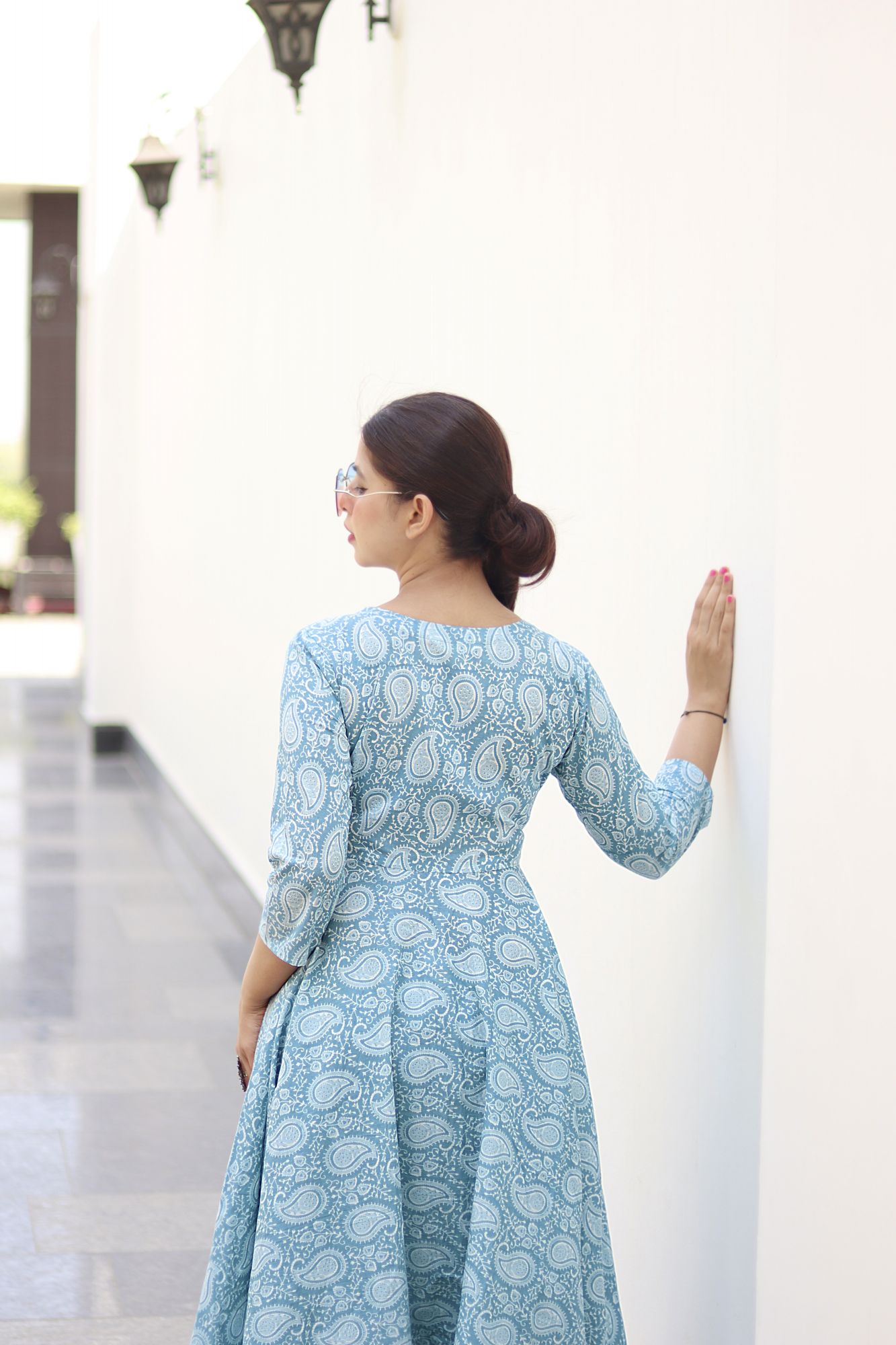 BLUE PAISLEY PRINTED ANGRAKHA SET