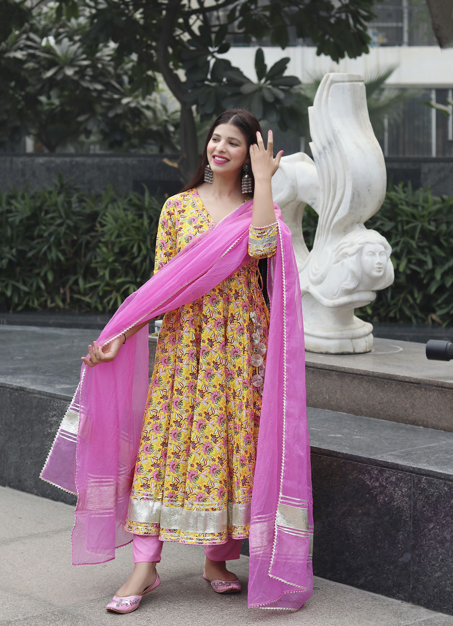 YELLOW HAND BLOCK PRINTED SUIT SET