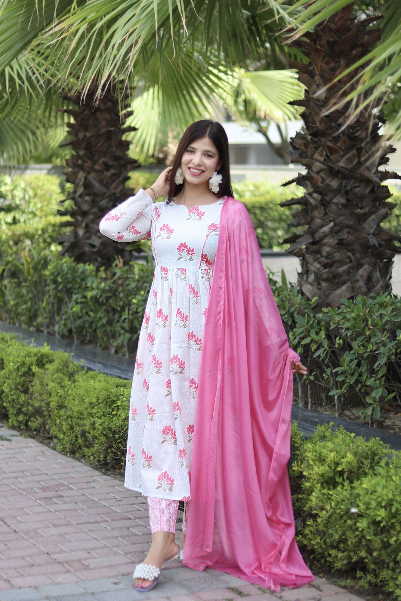 WHITE LUREX FLORAL SUIT SET