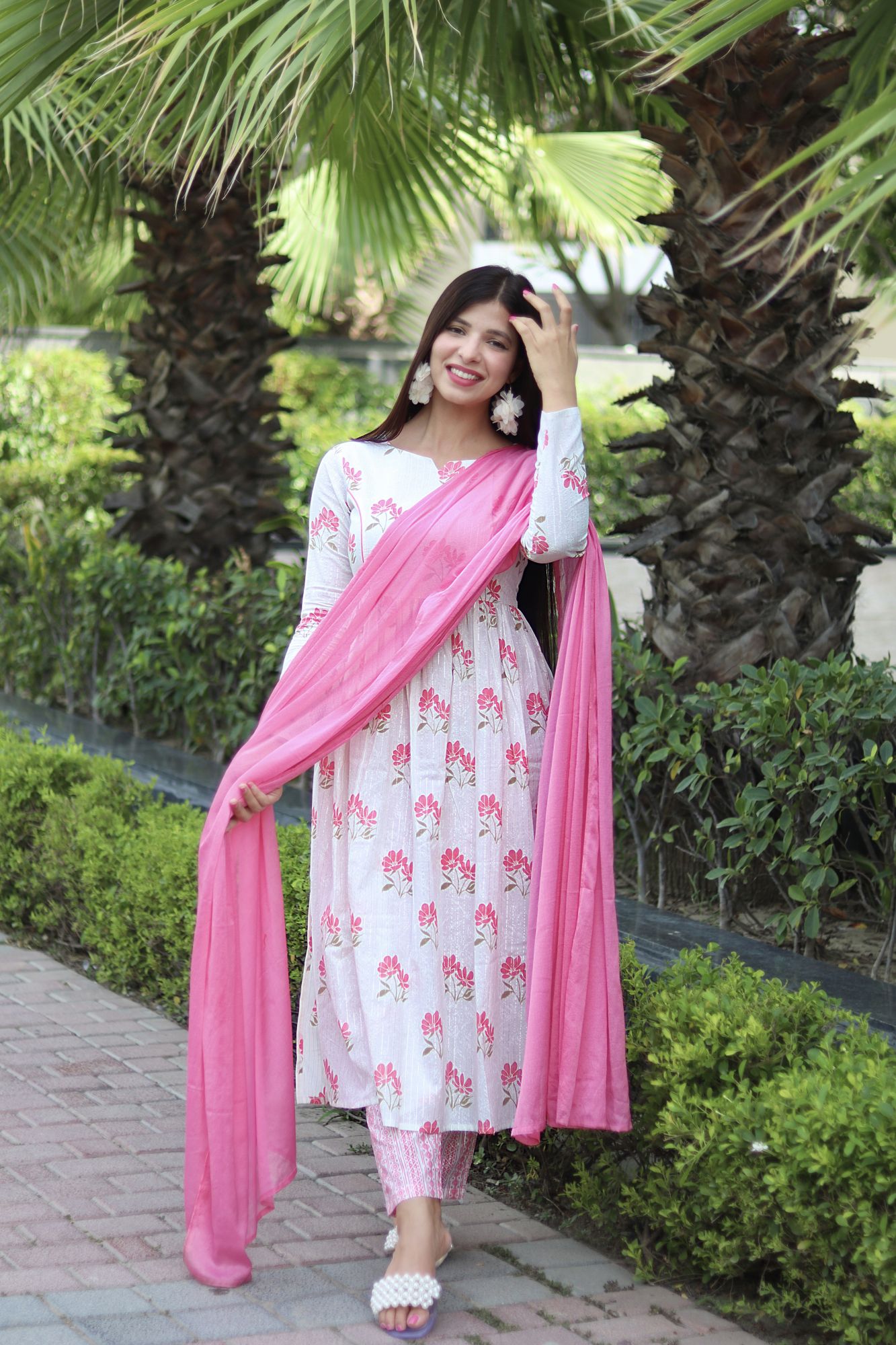 WHITE LUREX FLORAL SUIT SET