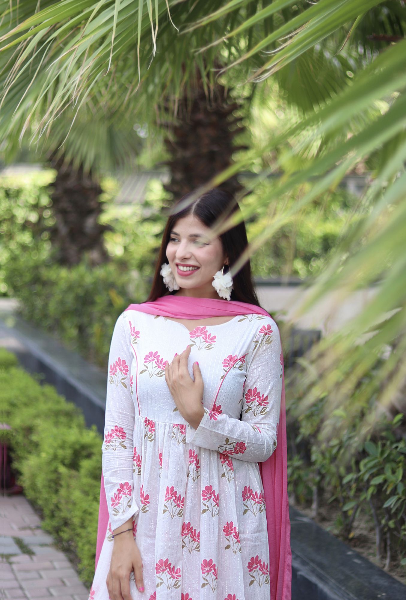 WHITE LUREX FLORAL SUIT SET