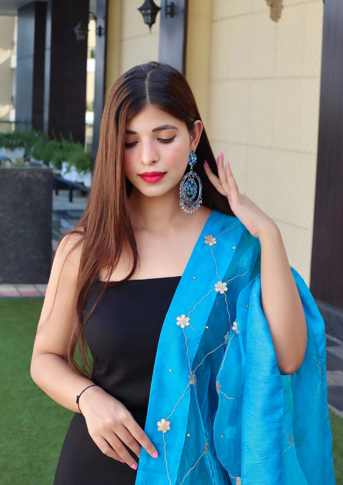 BLACK HANDWORKED ORGANZA KURTA SET