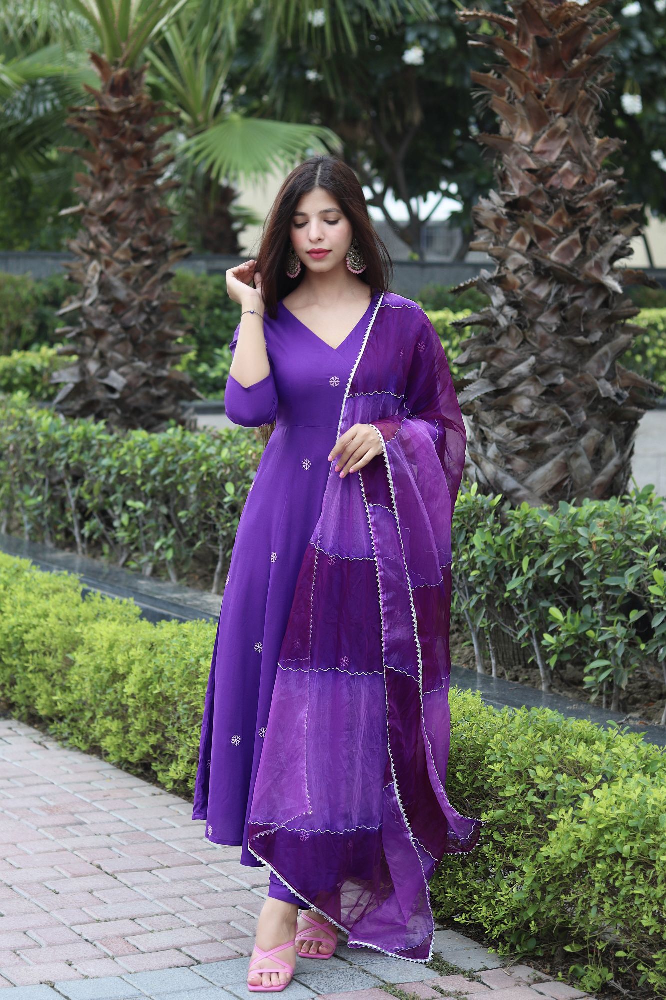 PURPLE EMBROIDERED HANDWORKED SUIT SET