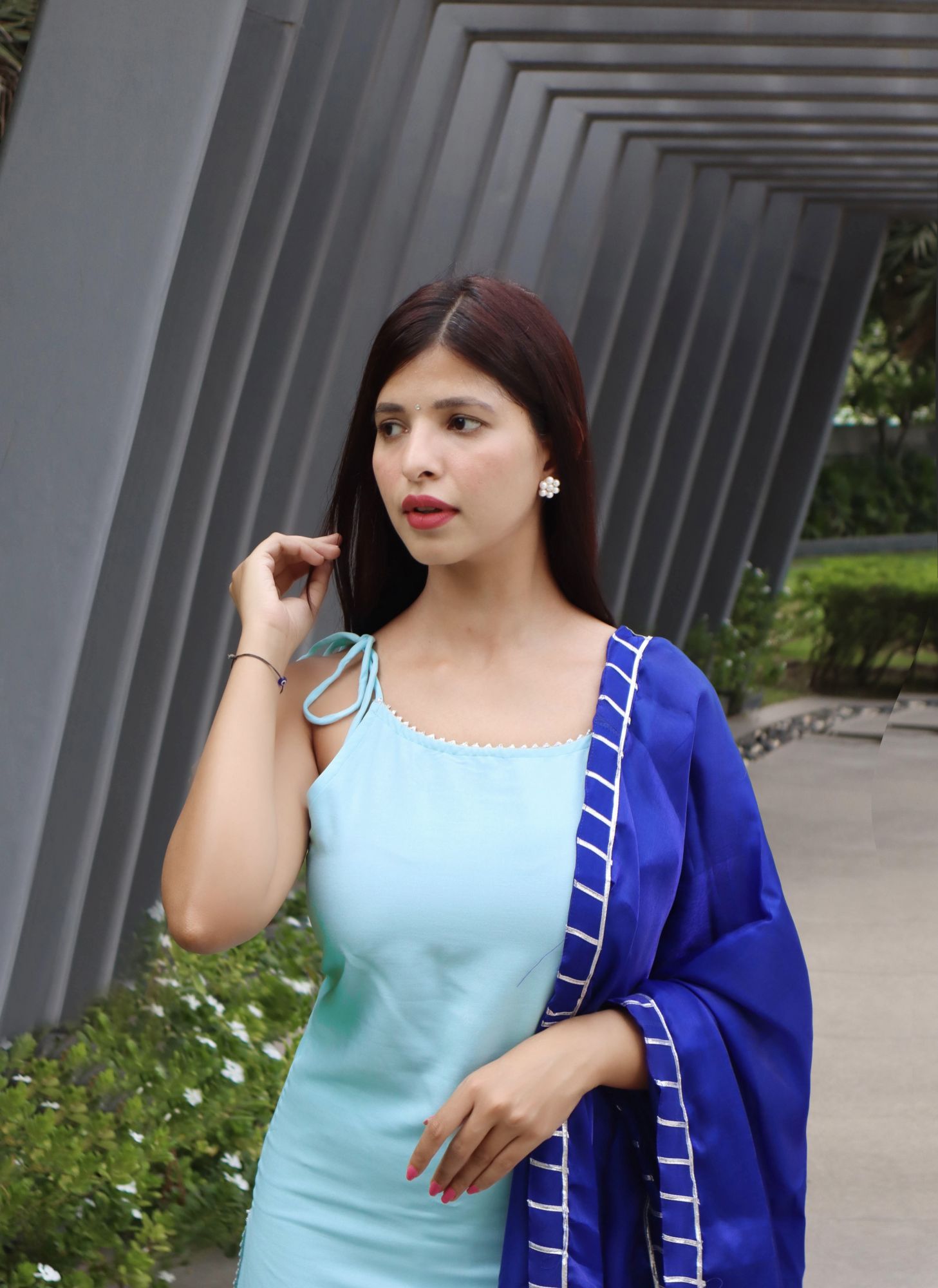 POWDER BLUE GOTA LACE KURTA SET