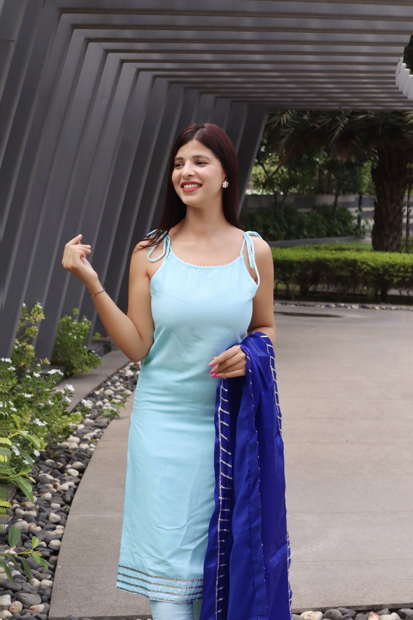 POWDER BLUE GOTA LACE KURTA SET