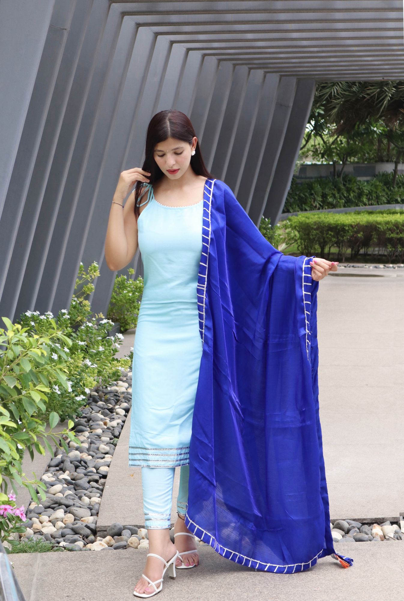 POWDER BLUE GOTA LACE KURTA SET