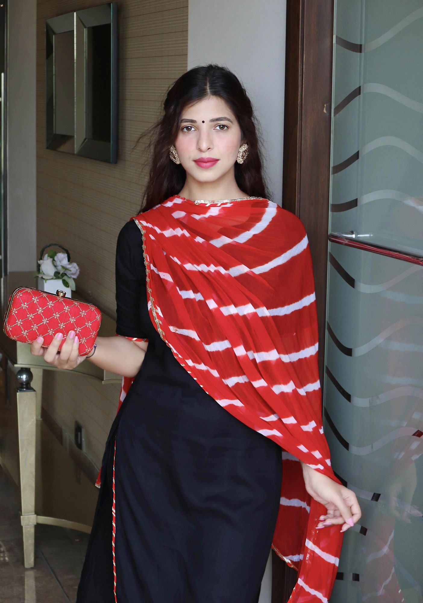 SLATE BLACK LEHERIYA KURTA SET