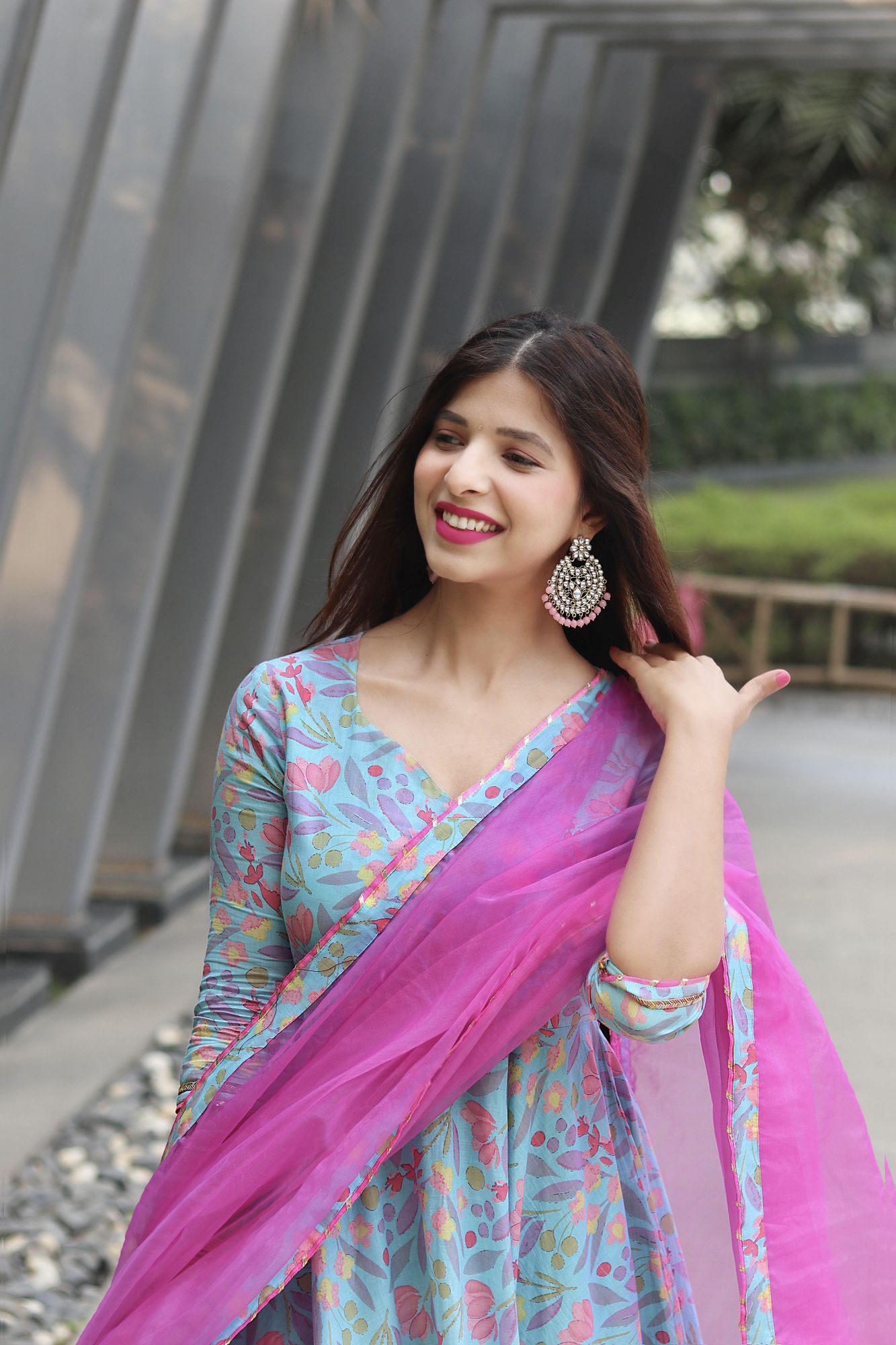 AQUA BLUE COTTON FLORAL SUIT SET