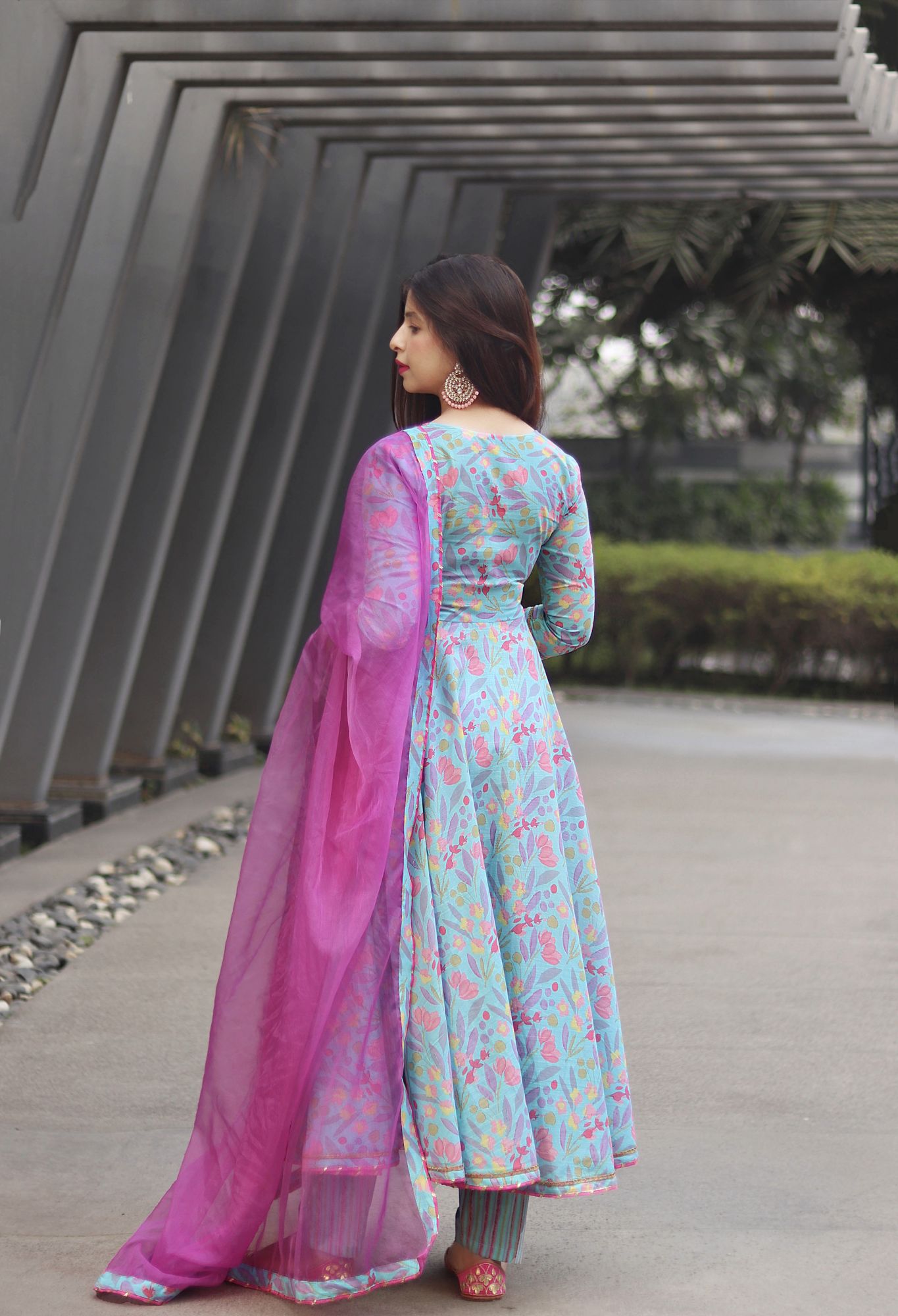 AQUA BLUE COTTON FLORAL SUIT SET