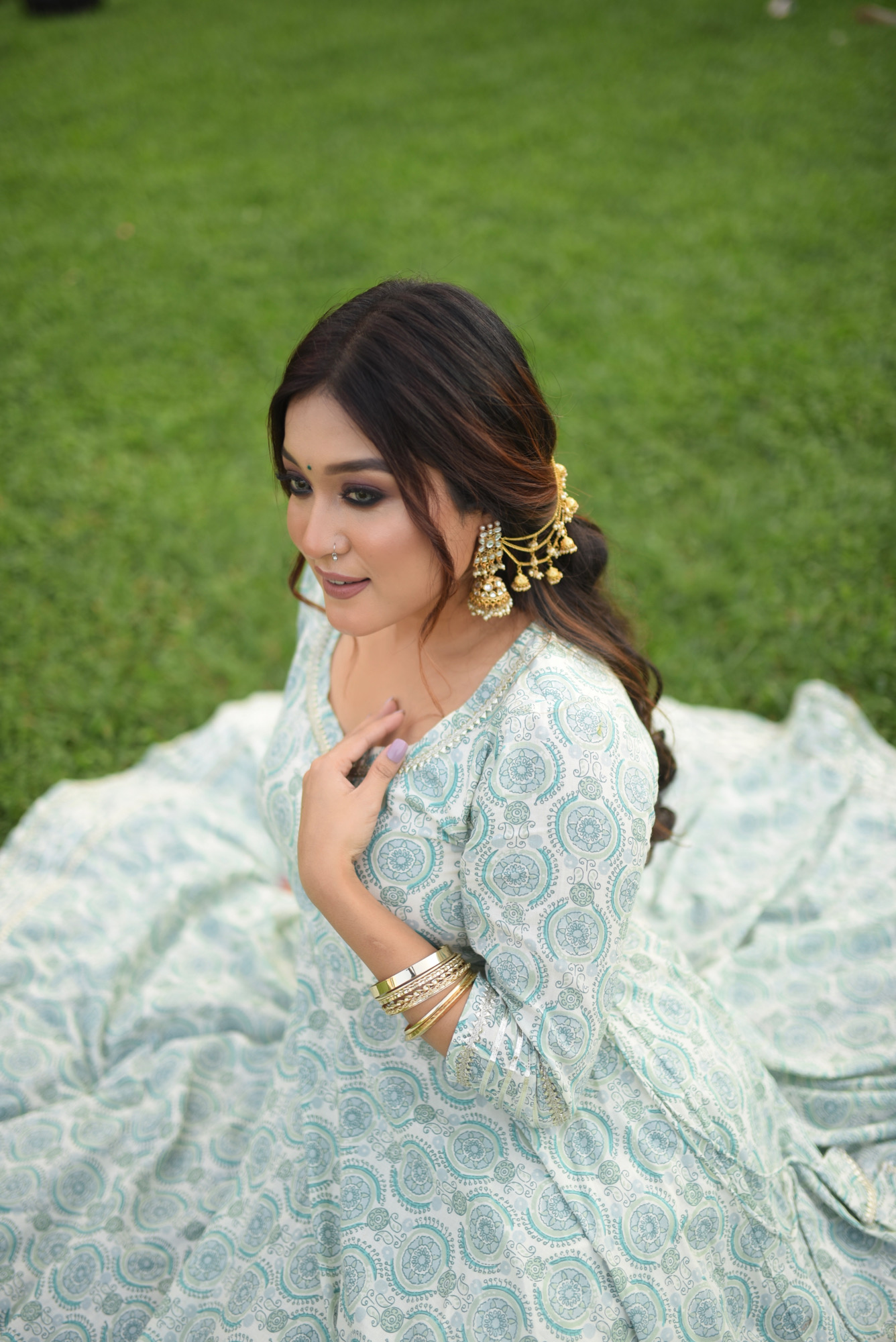 GREEN PRINTED GOTA PATTI SUIT SET