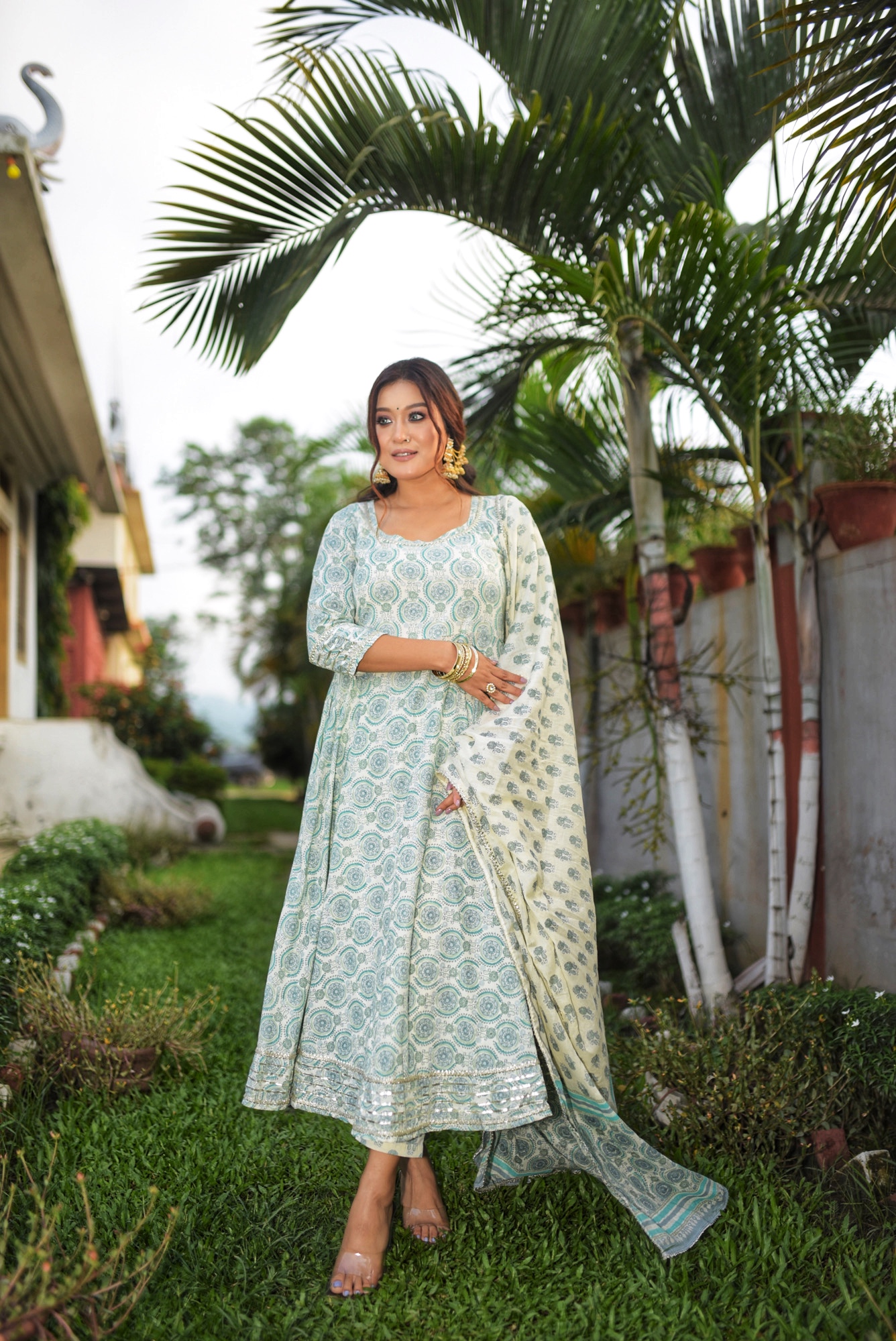 GREEN PRINTED GOTA PATTI SUIT SET