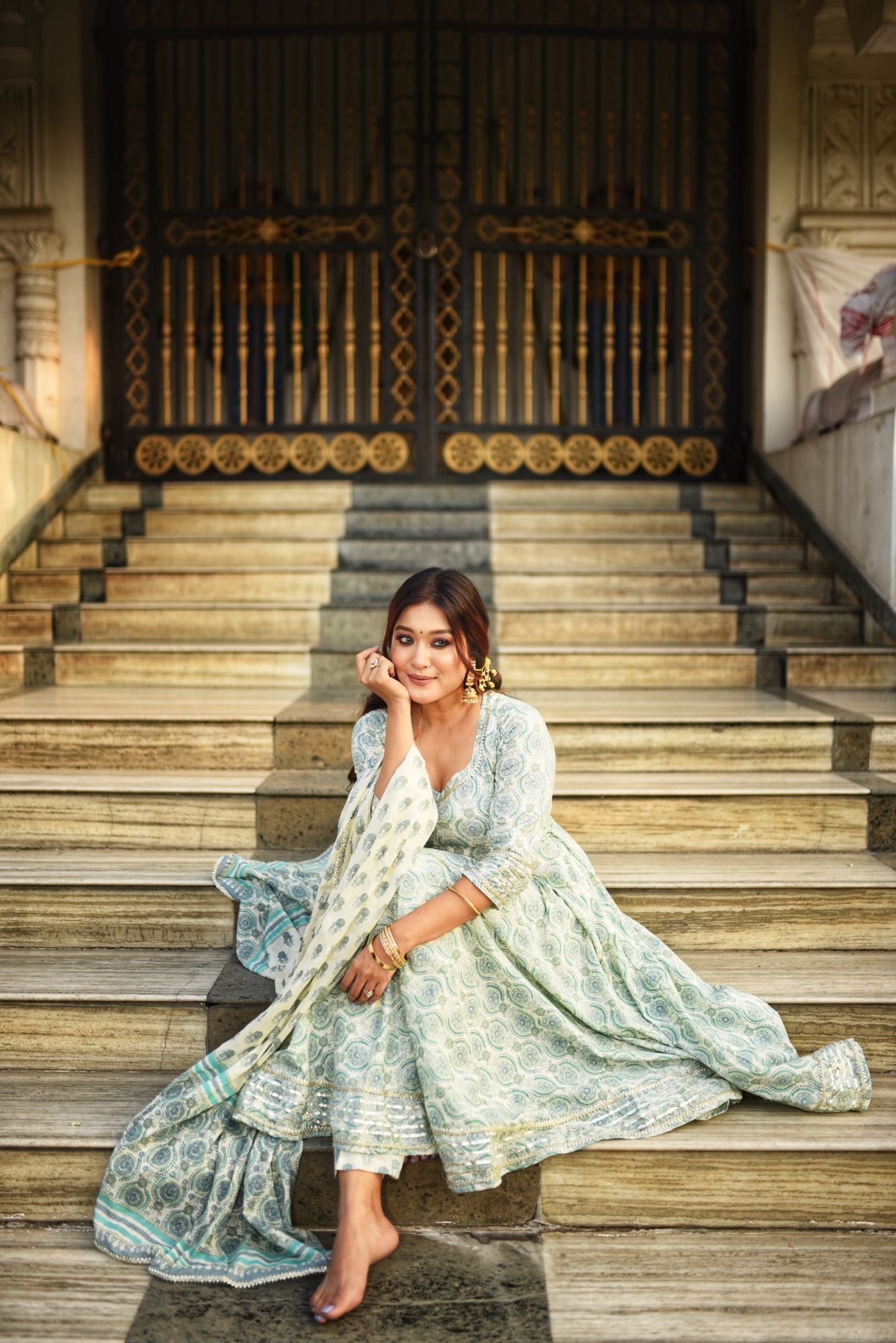 GREEN PRINTED GOTA PATTI SUIT SET