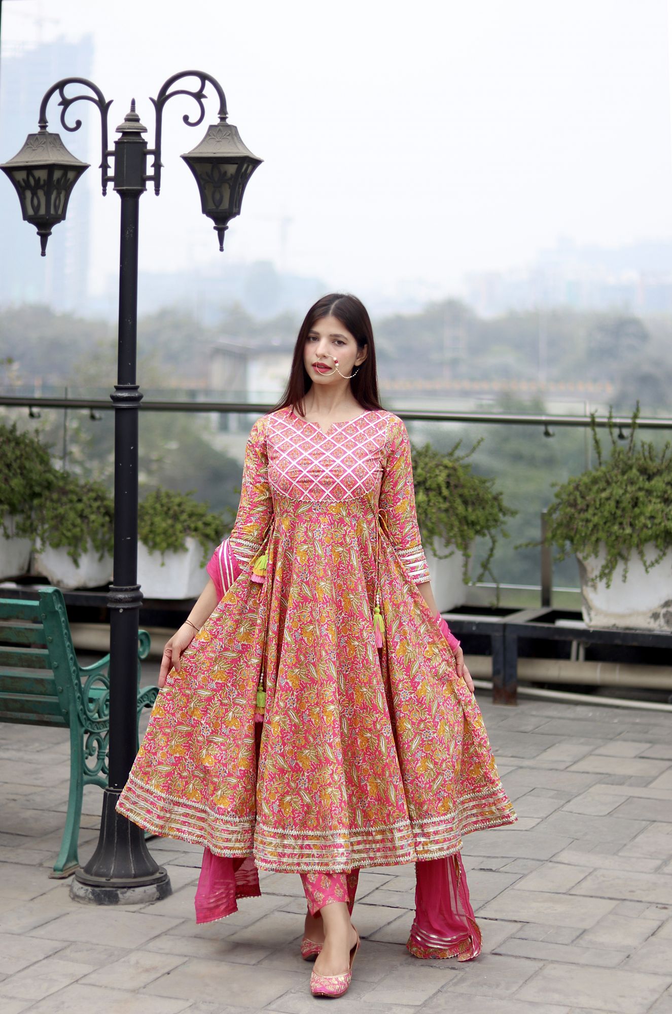 PINK FLORAL HANDWORKED SUIT SET