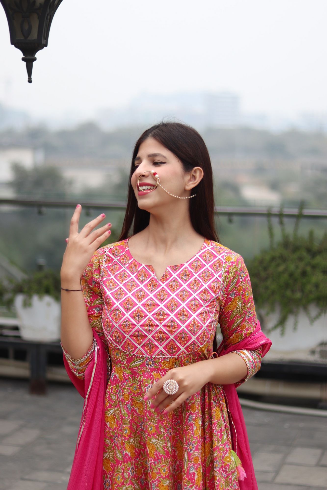 PINK FLORAL HANDWORKED SUIT SET