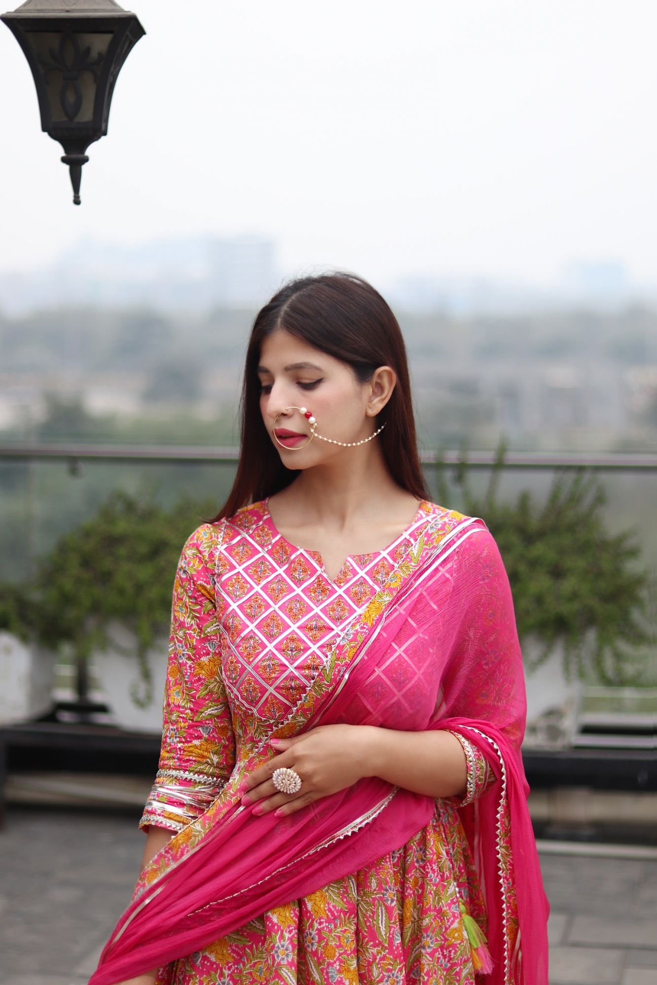 PINK FLORAL HANDWORKED SUIT SET