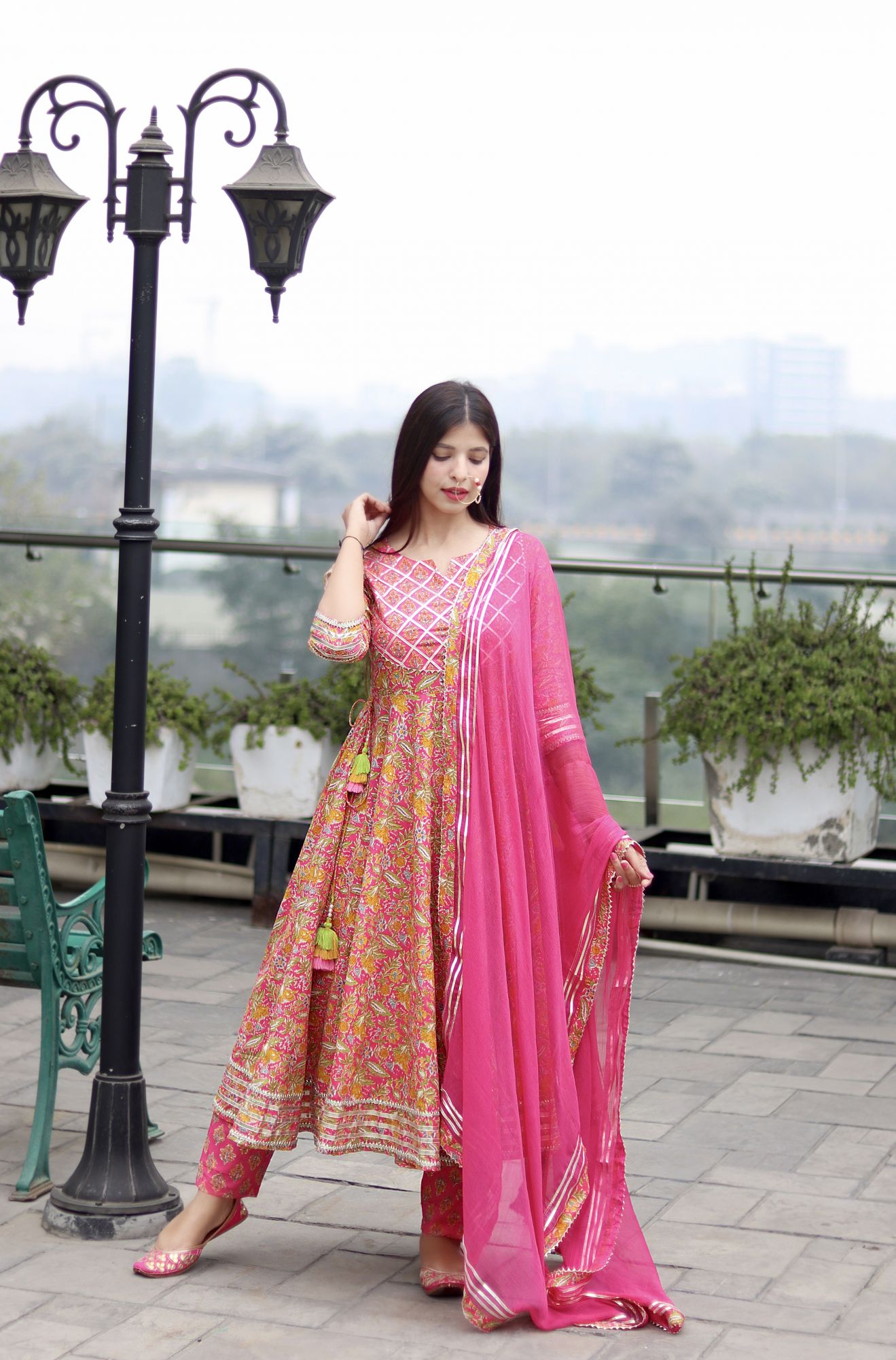 PINK FLORAL HANDWORKED SUIT SET
