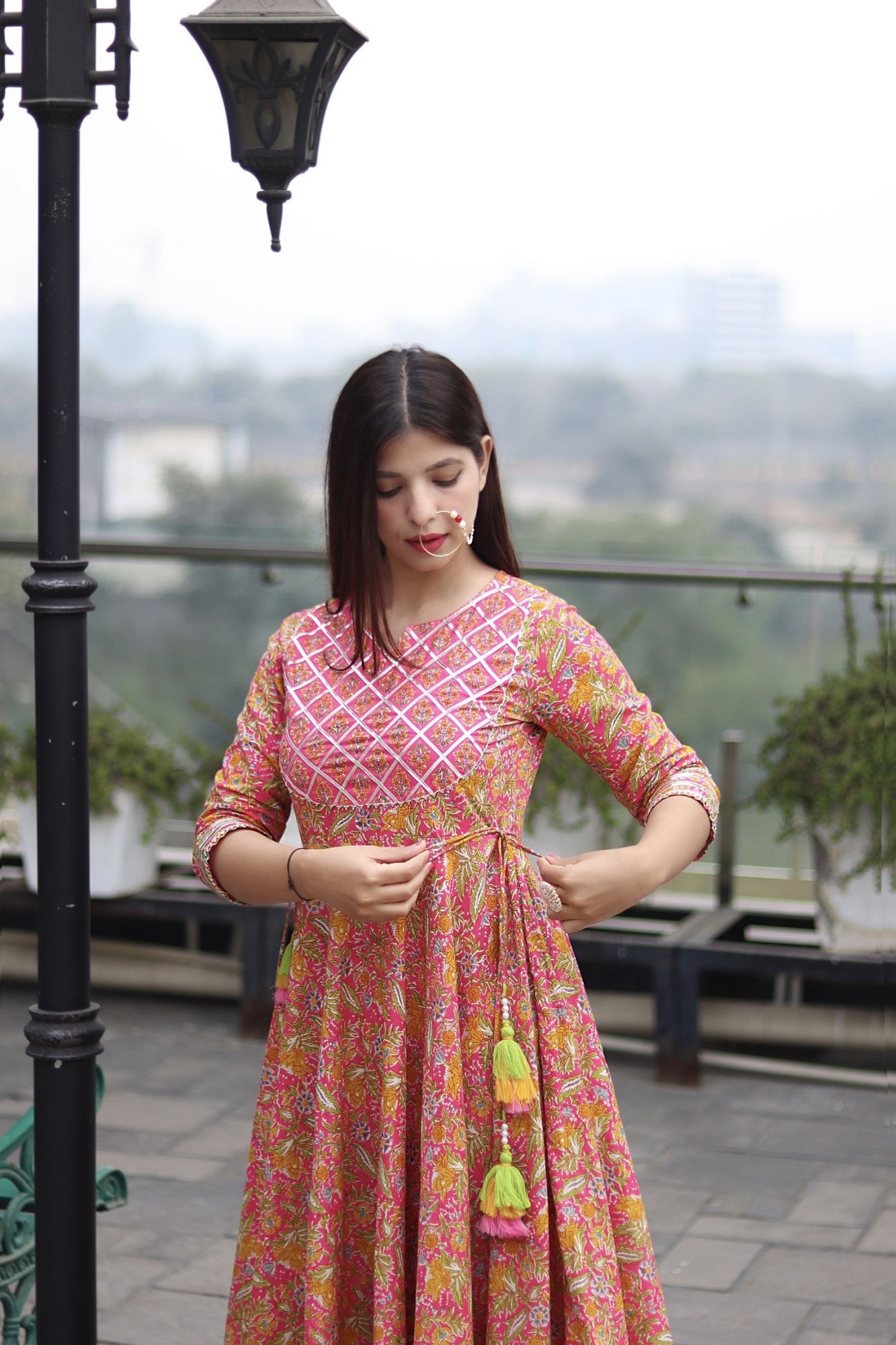 PINK FLORAL HANDWORKED SUIT SET