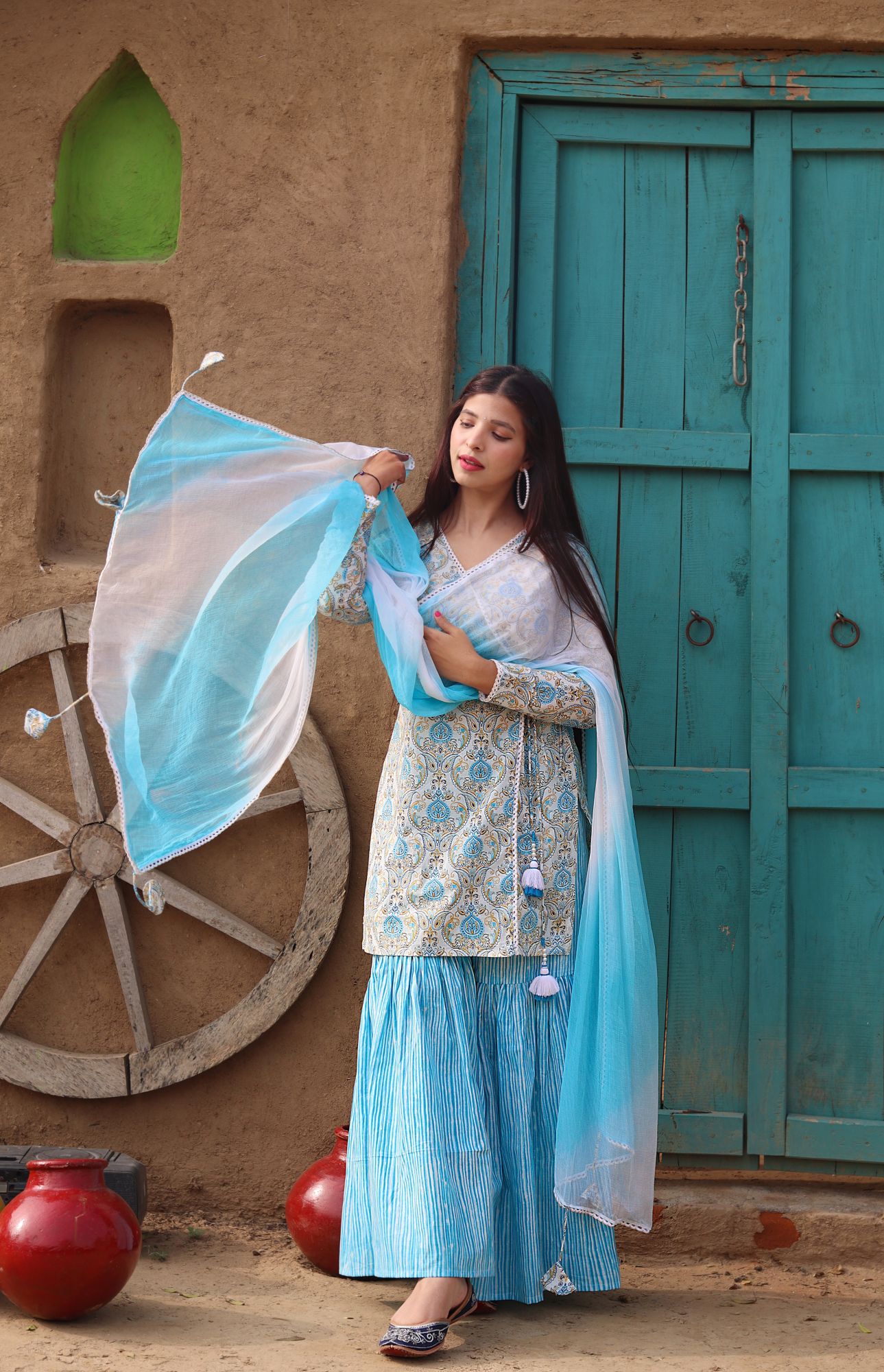 POWDER BLUE ANGRAKHA-SHARARA SET