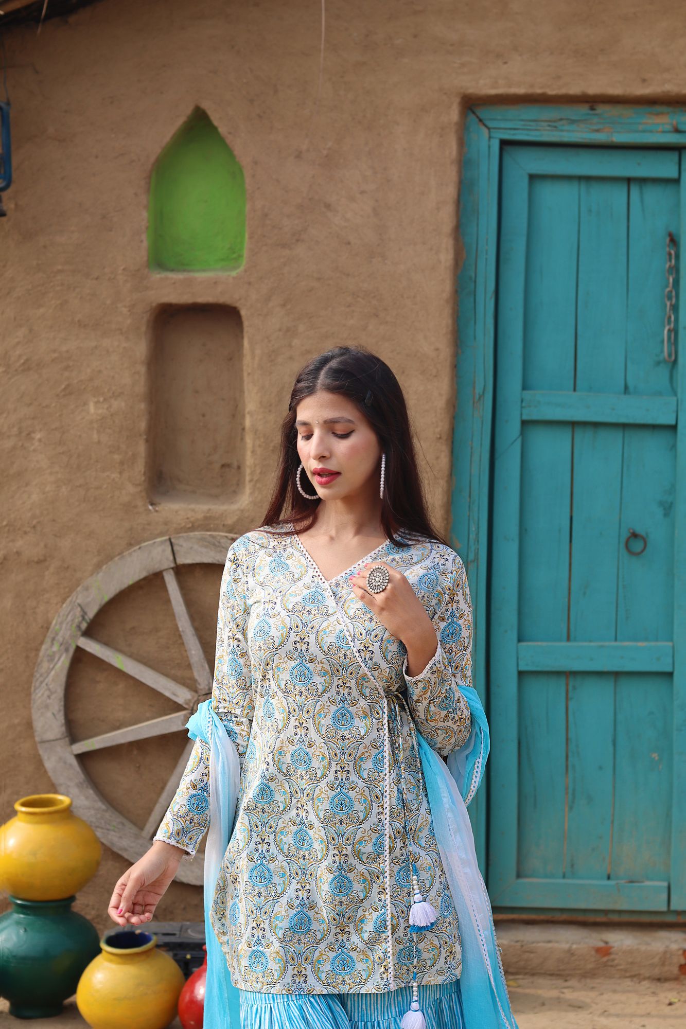 POWDER BLUE ANGRAKHA-SHARARA SET