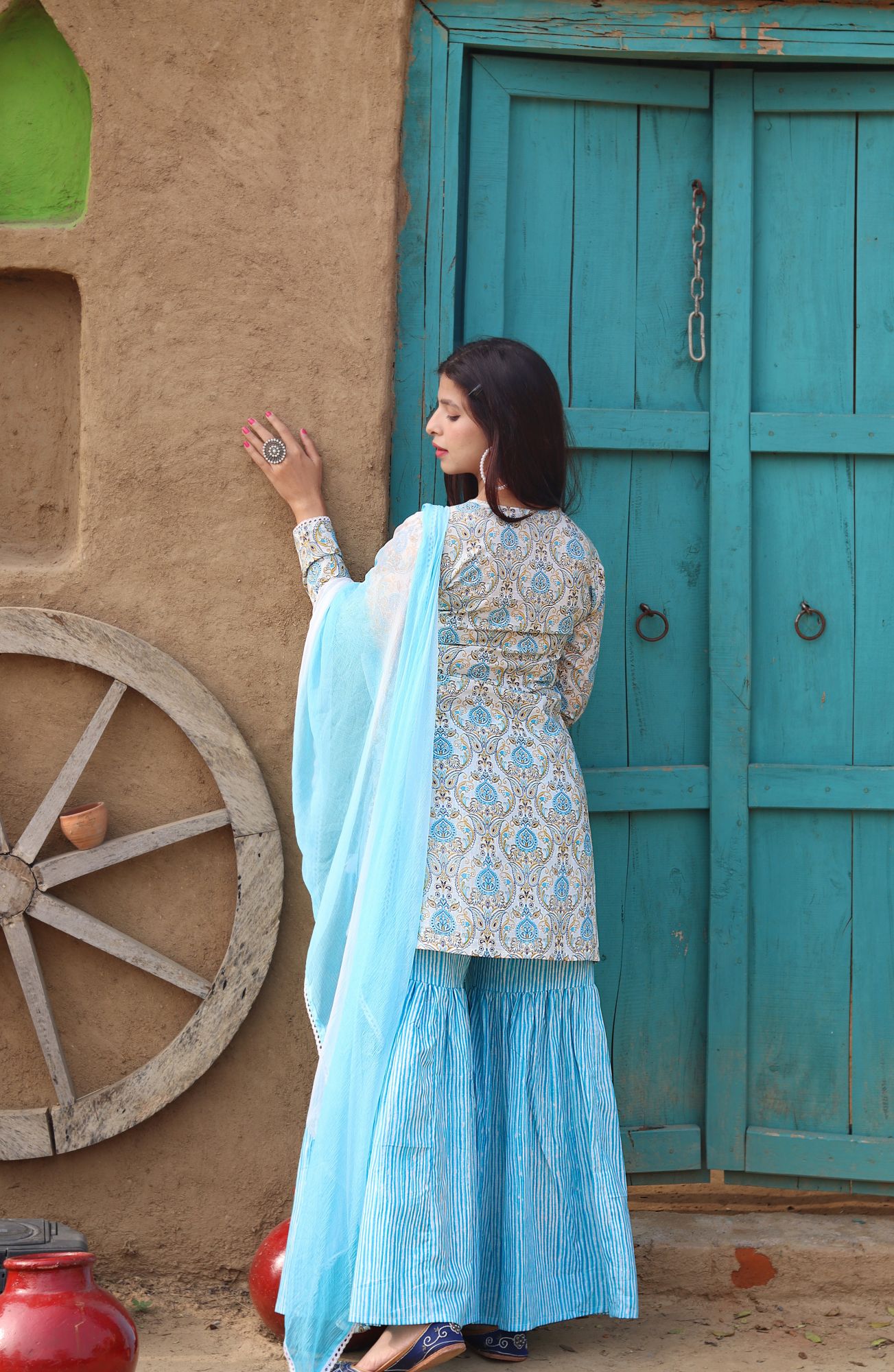 POWDER BLUE ANGRAKHA-SHARARA SET