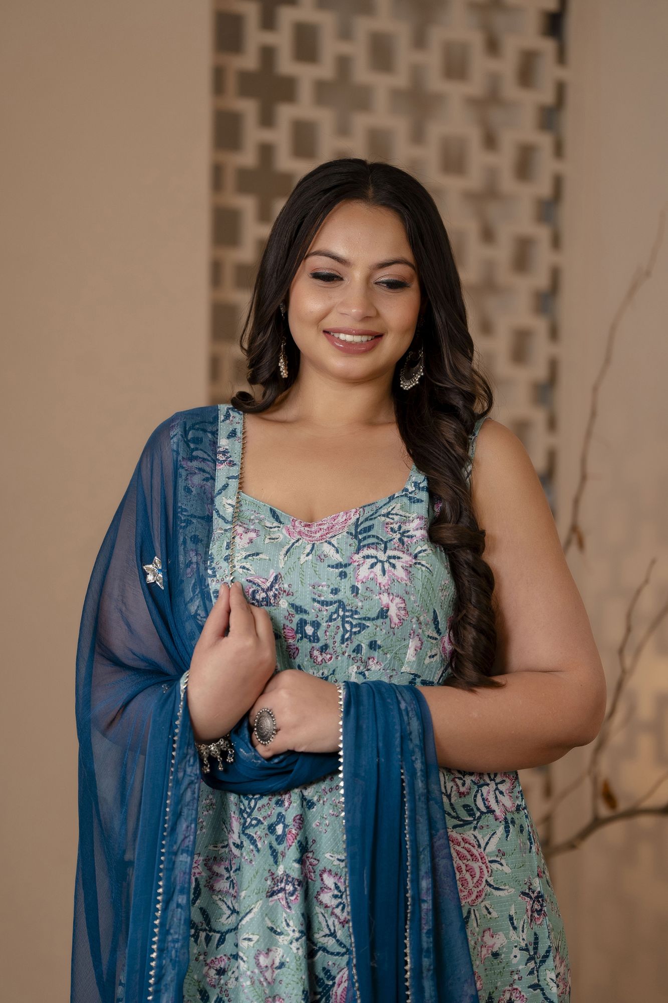 COTTON KANTHA FLORAL JAAL SUIT SET