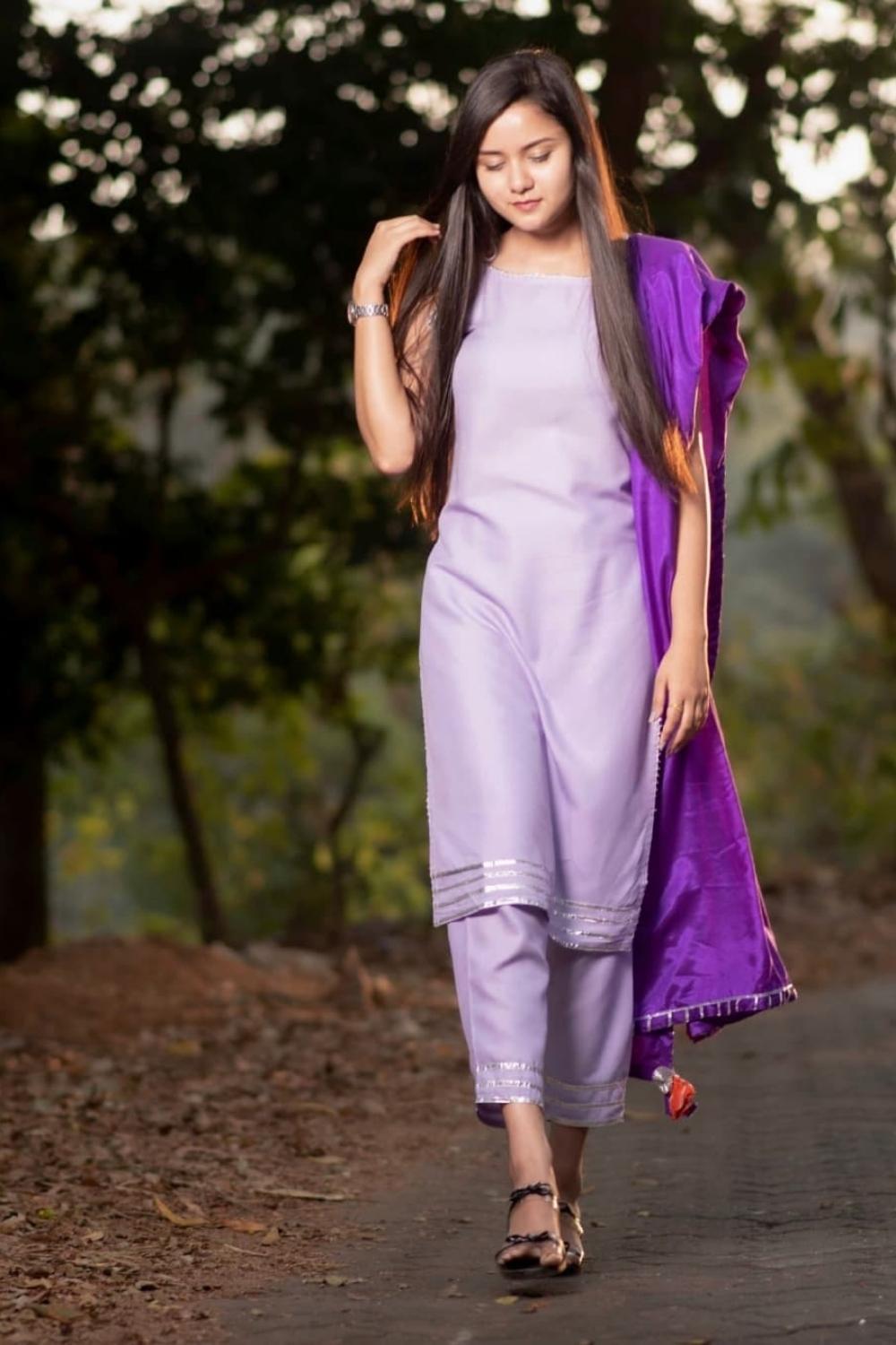 LILAC GOTA LACE KURTA SET
