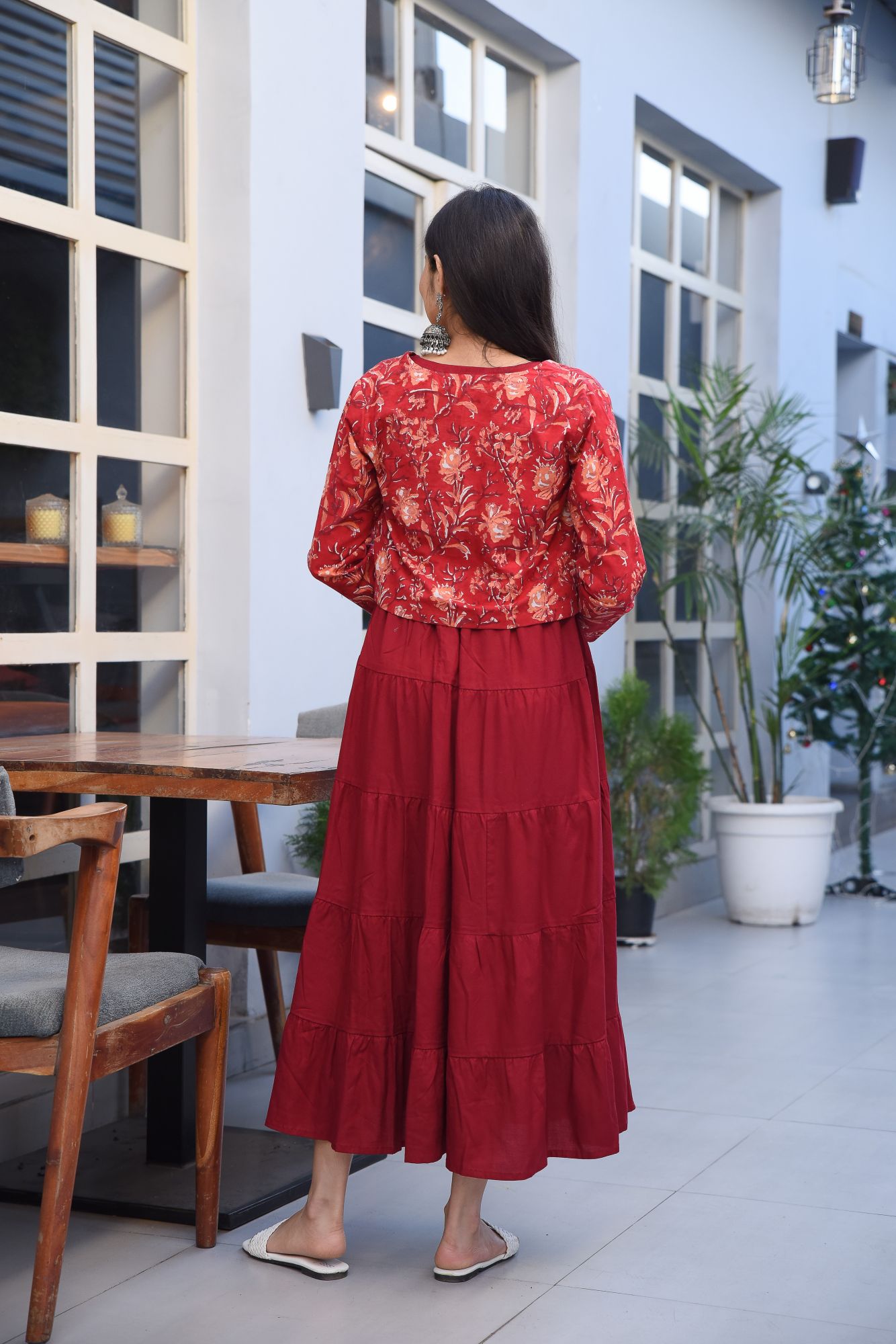 MAROON COTTON JACKET-KURTA DRESS