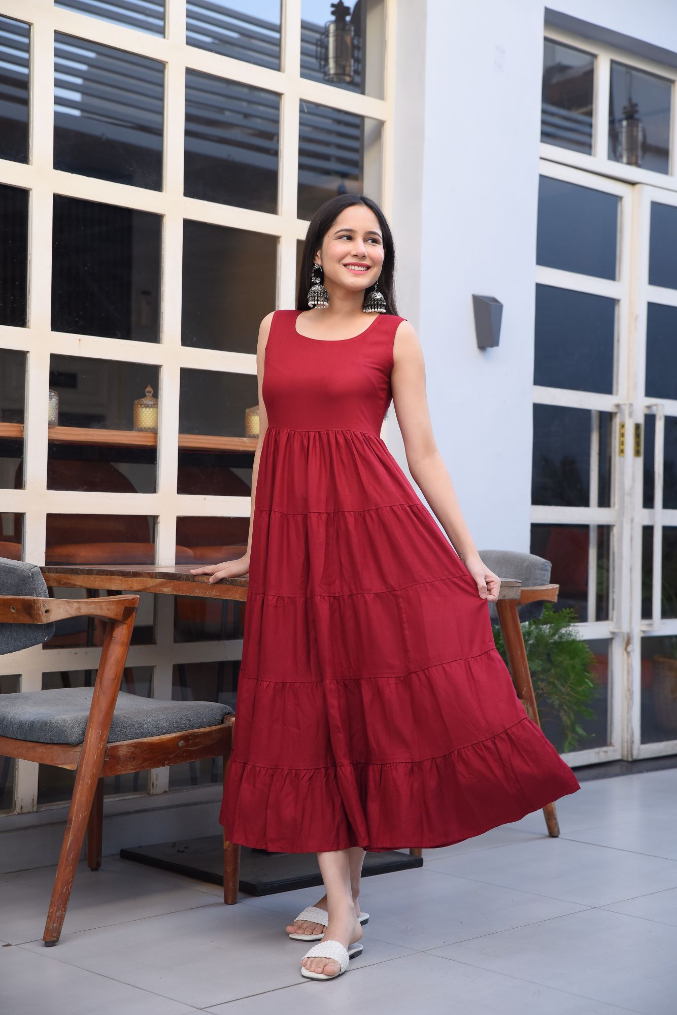 MAROON COTTON JACKET-KURTA DRESS