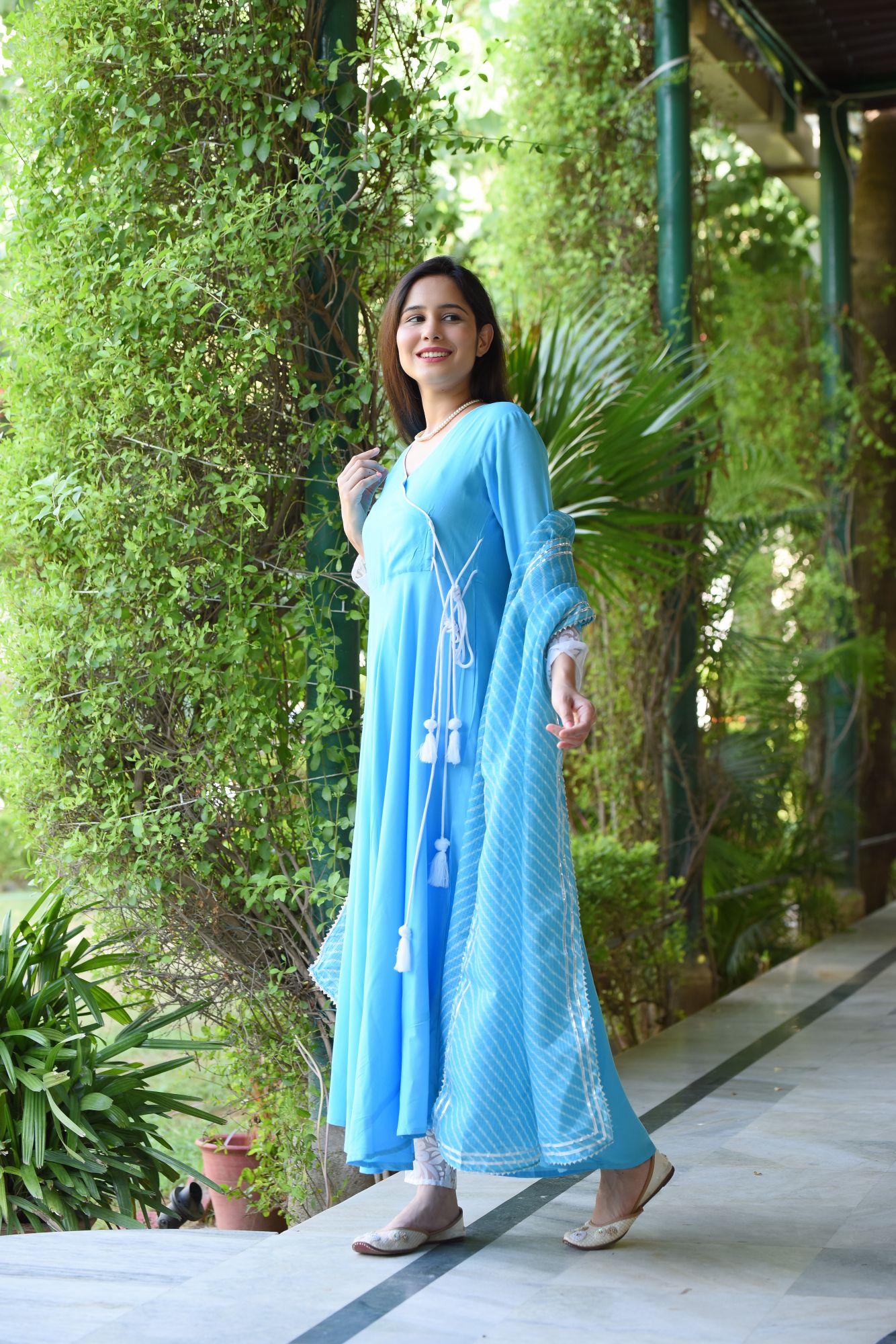 AQUA BLUE KOTA DORIYA ANGRAKHA SET