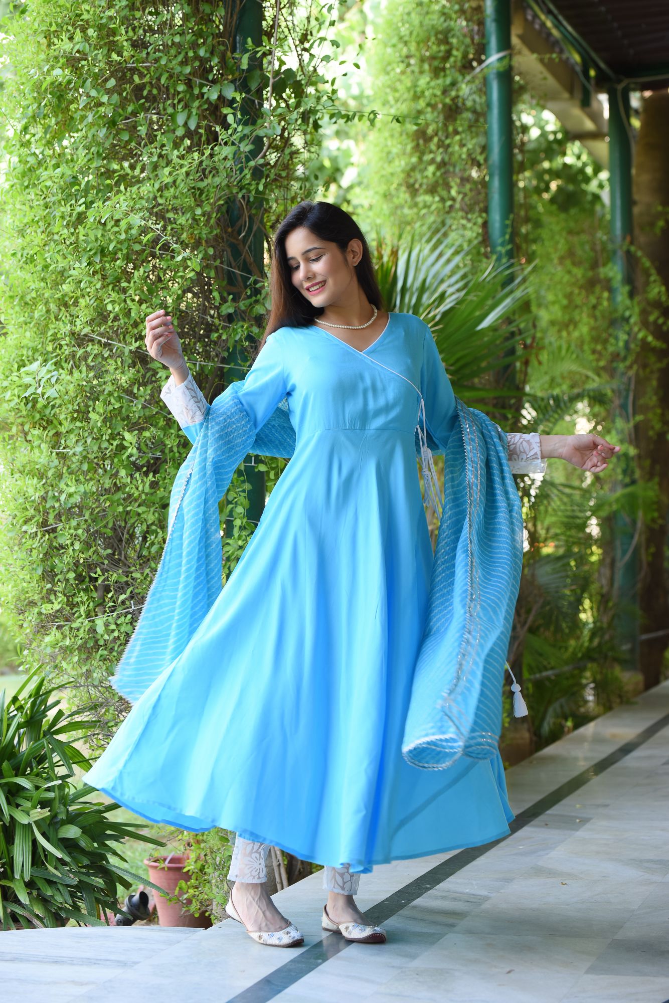 AQUA BLUE KOTA DORIYA ANGRAKHA SET