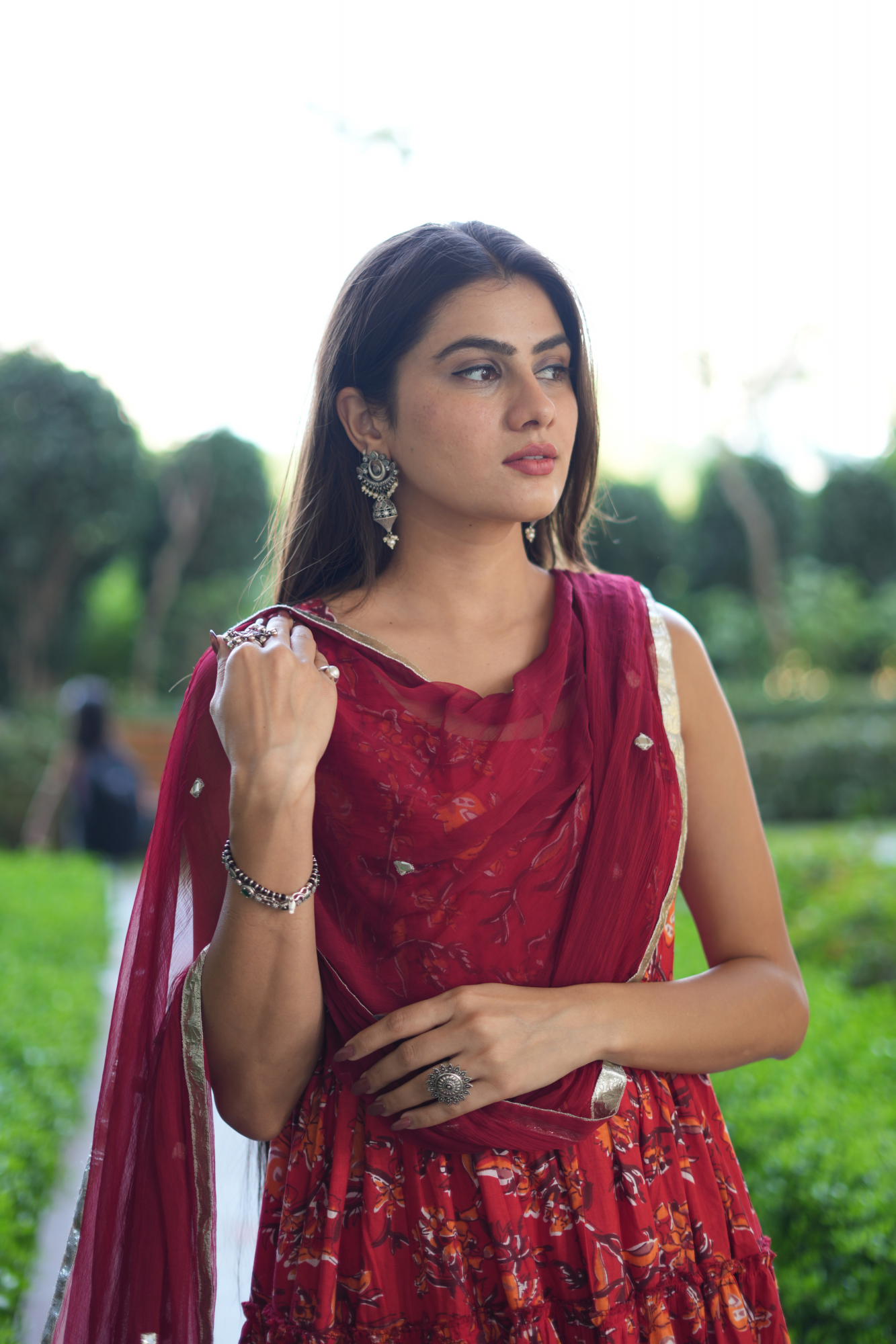 RED BLOSSOM COTTON ANARKALI SUIT SET