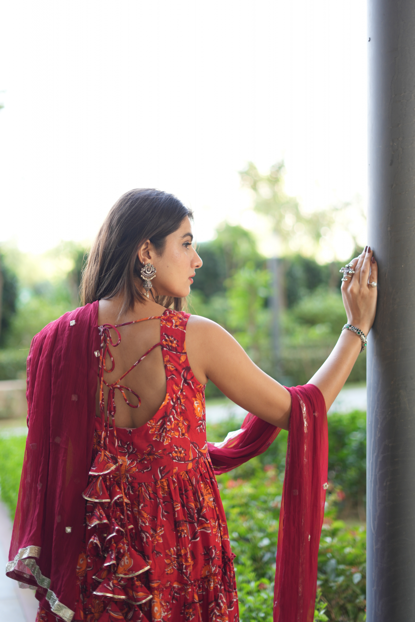 RED BLOSSOM COTTON ANARKALI SUIT SET