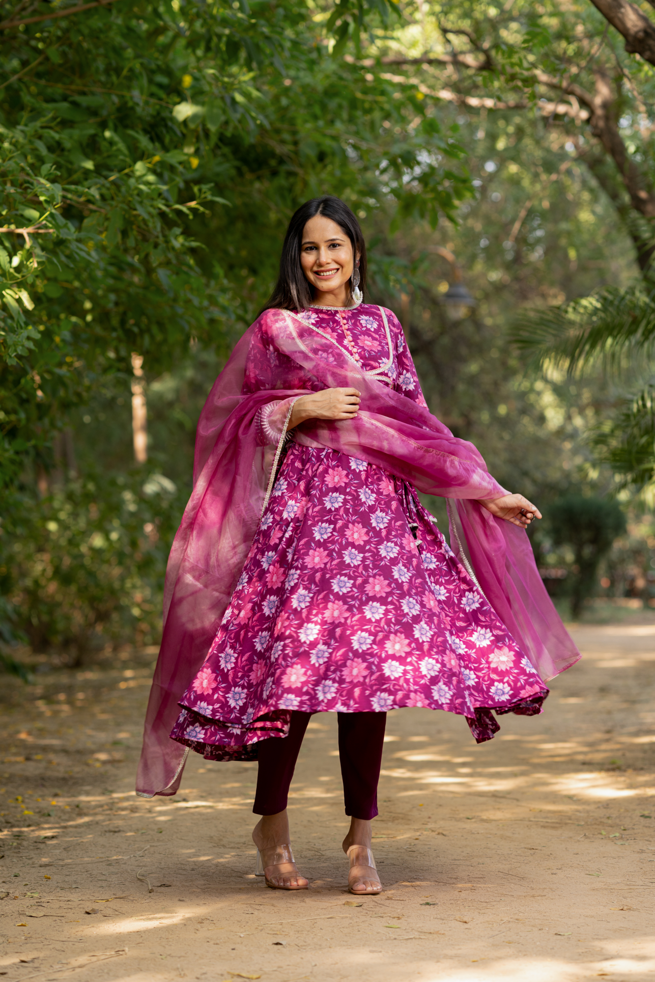 WINE-HUED FLORAL ANARKALI SUIT SET