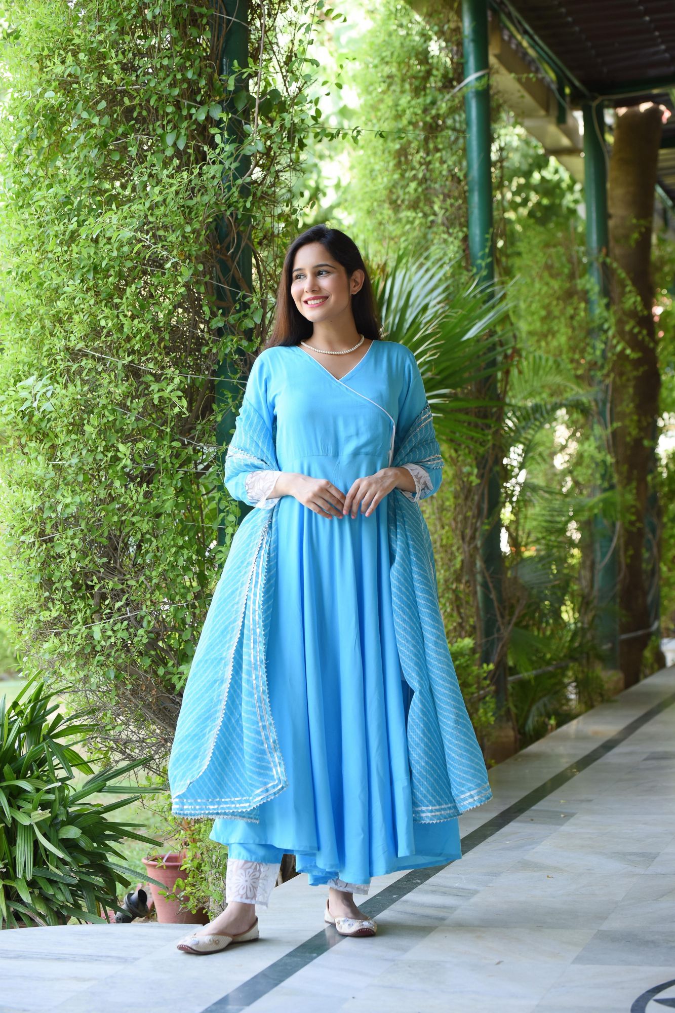 AQUA BLUE KOTA DORIYA ANGRAKHA SET