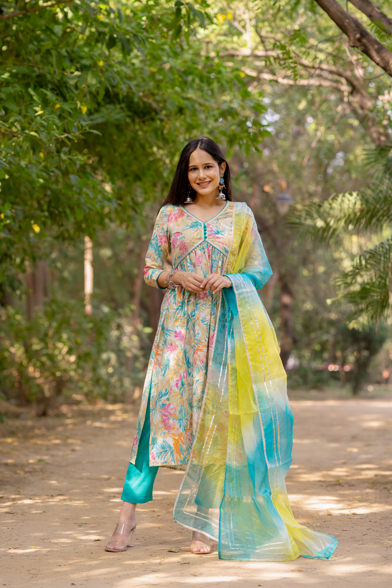 VIBRANT GOTTA-WORK FLARED KURTA SET