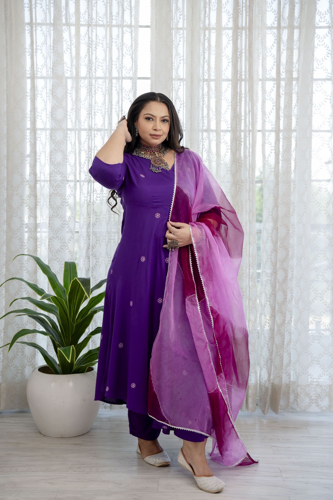 PURPLE EMBROIDERED HANDWORKED SUIT SET