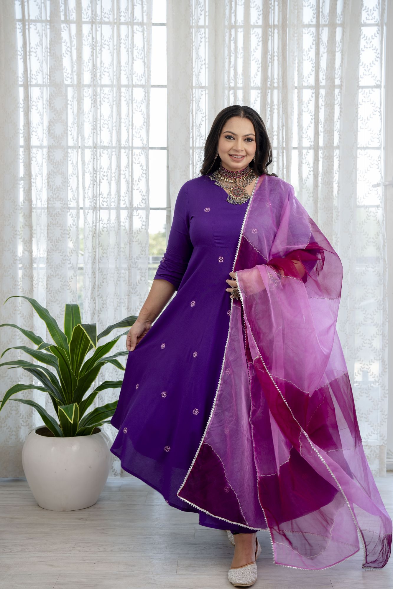 PURPLE EMBROIDERED HANDWORKED SUIT SET