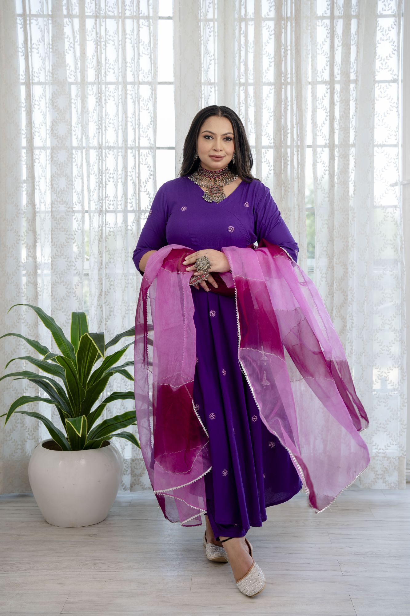 PURPLE EMBROIDERED HANDWORKED SUIT SET