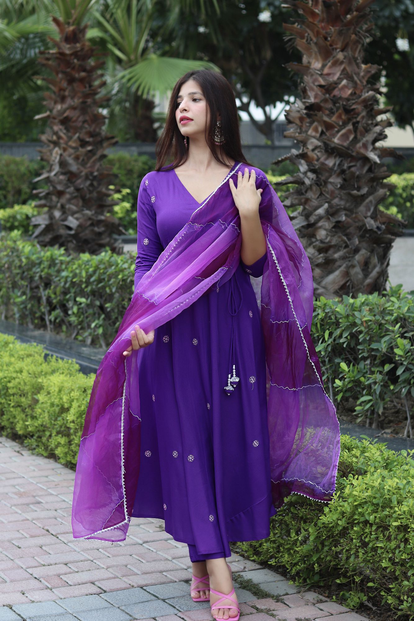 PURPLE EMBROIDERED HANDWORKED SUIT SET