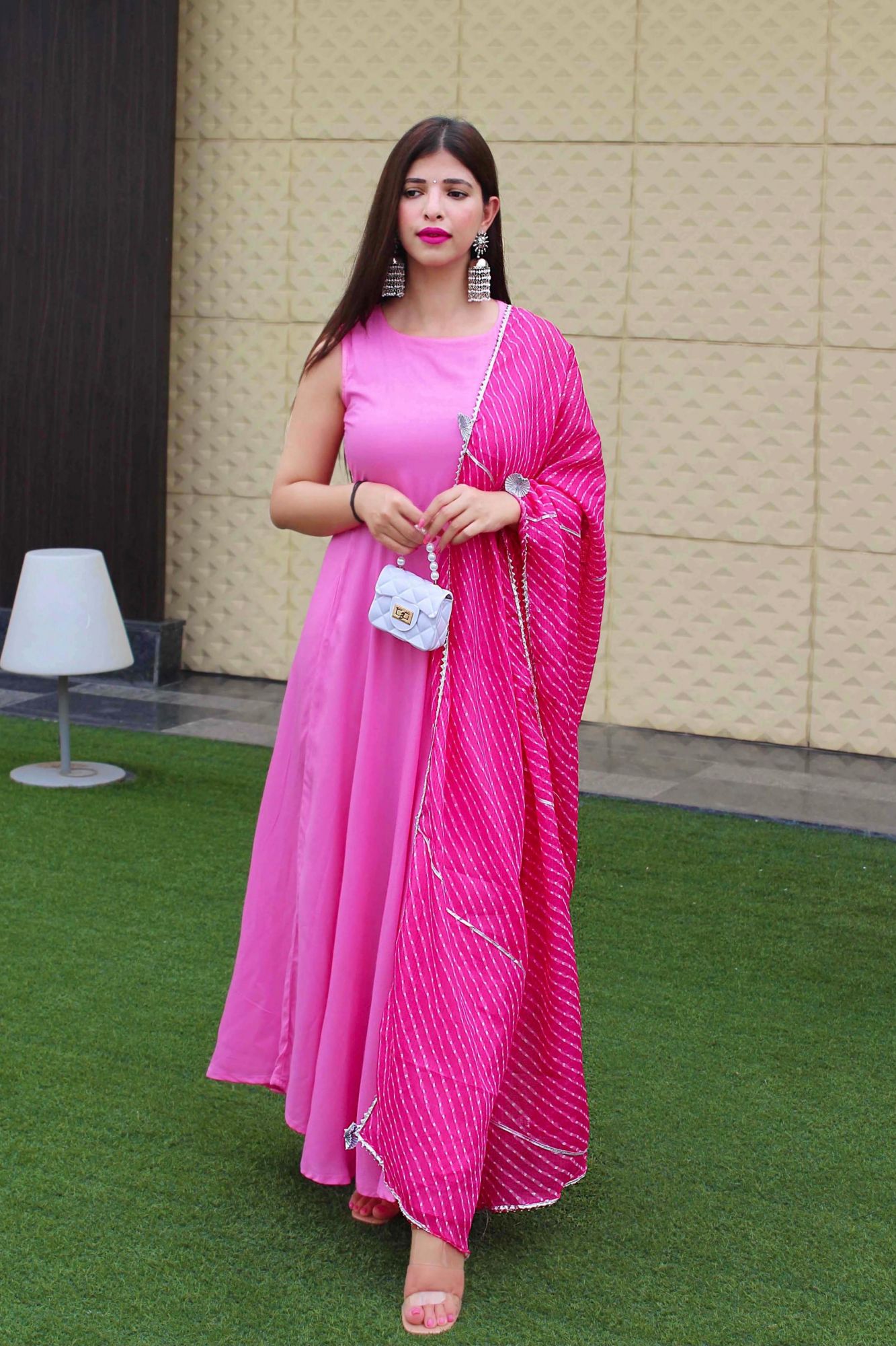 HOT PINK ANARKALI TASSAL SUIT SET