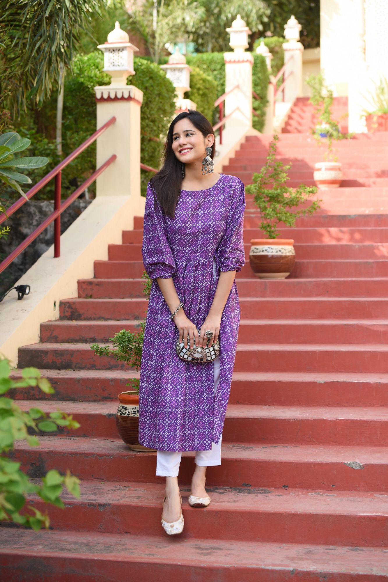 PURPLE BANDHANI COTTON DRESS