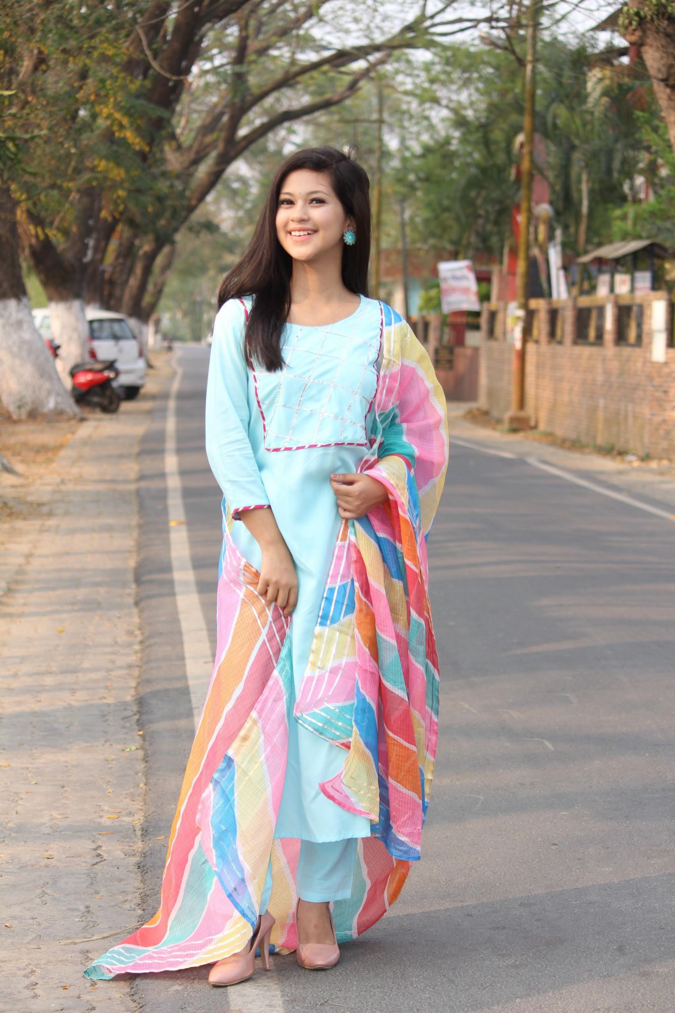 TURQUOISE BLUE KOTA DORIYA KURTA SET
