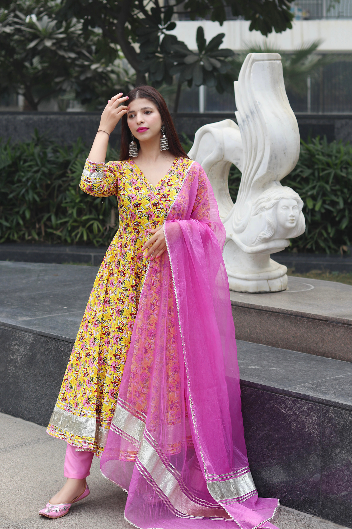 YELLOW HAND BLOCK PRINTED SUIT SET