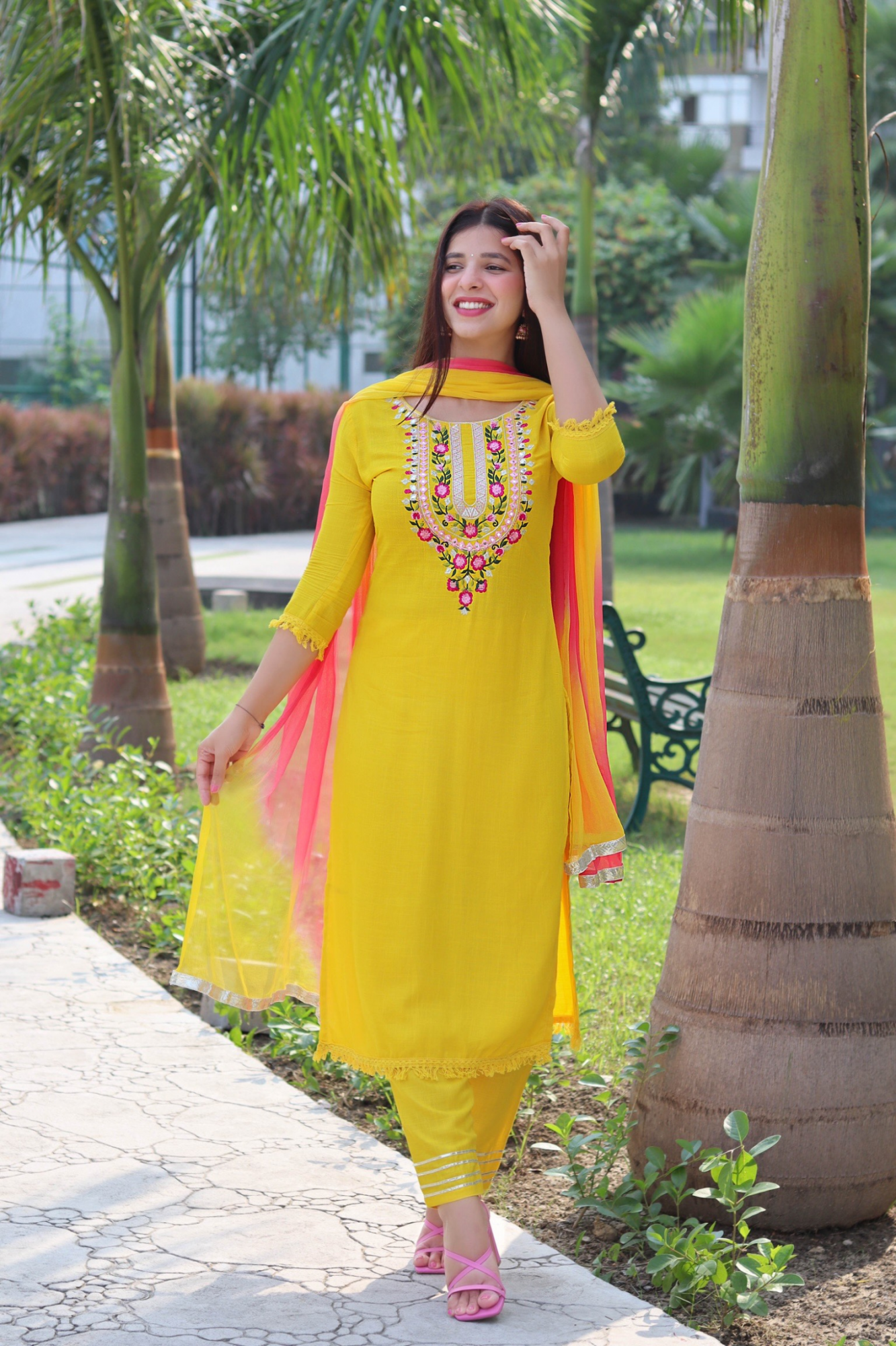 YELLOW EMBROIDERED KURTA SET